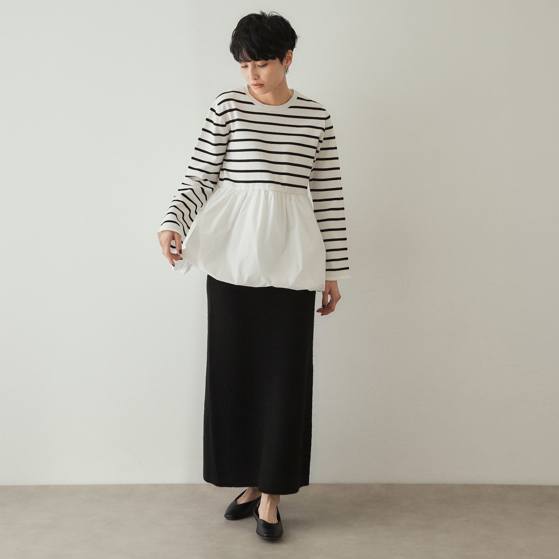 OPAQUE.CLIP「バルーンドッキングペプラムニット【洗濯機洗い可】」|Tシャツ・カットソー|