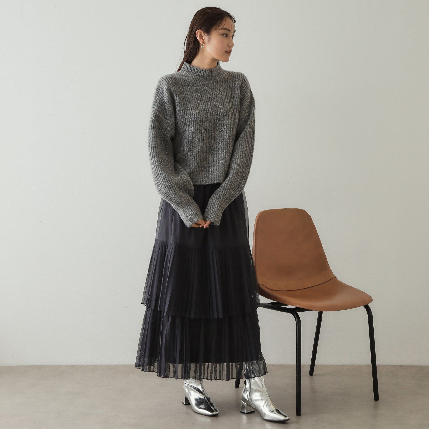 OPAQUE.CLIP「《ツインセット》バラクラバ&times;ハイネックショートニット【洗える】」|ニット・セーター|