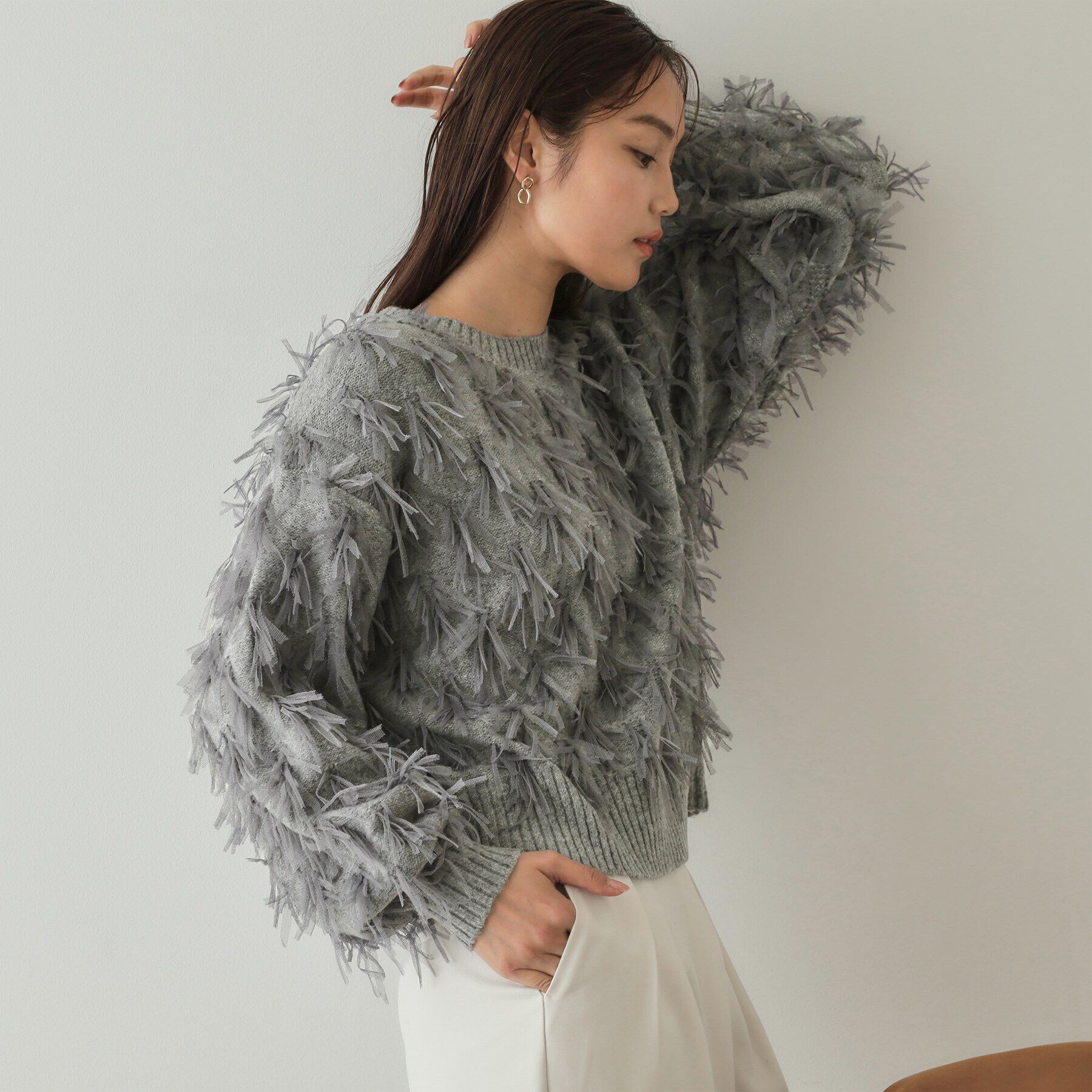 OPAQUE.CLIP「チュールテープヤーンニット【洗濯機洗い可】」|ニット・セーター|チャコールグレー(0