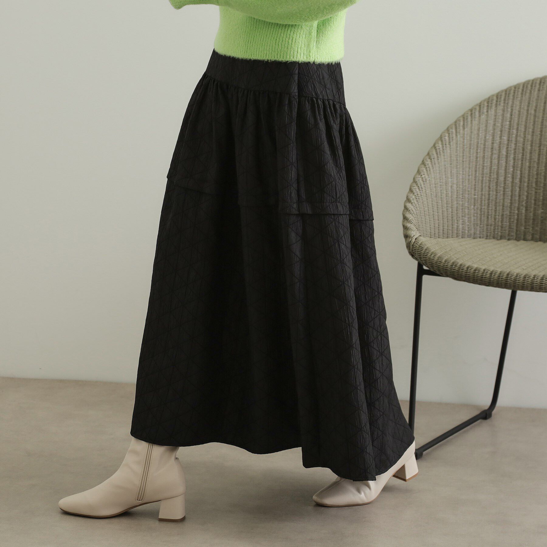 OPAQUE.CLIP「キルティングフレアスカート【洗える】」|スカート|ブラック(019)