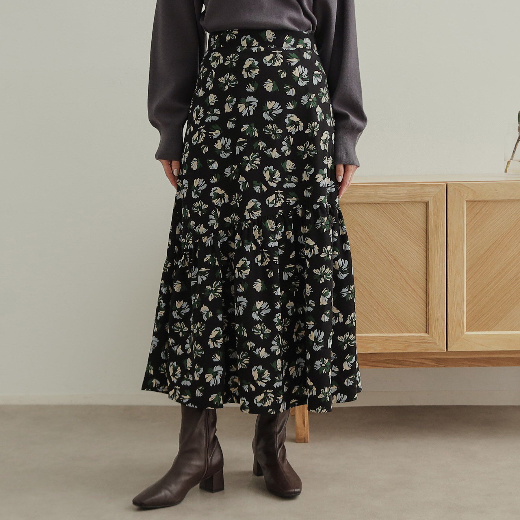 OPAQUE.CLIP「フラワープリントフレアスカート【洗濯機洗い可】」|スカート|