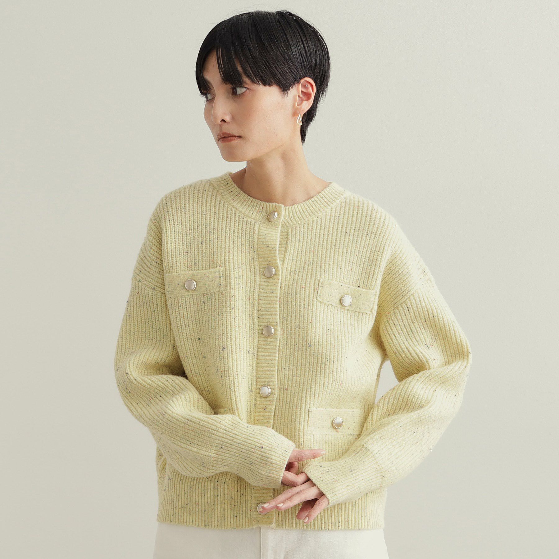 OPAQUE.CLIP「カラーネップニットカーディガン【洗濯機洗い可】」|カーディガン|ライトイエロー(43