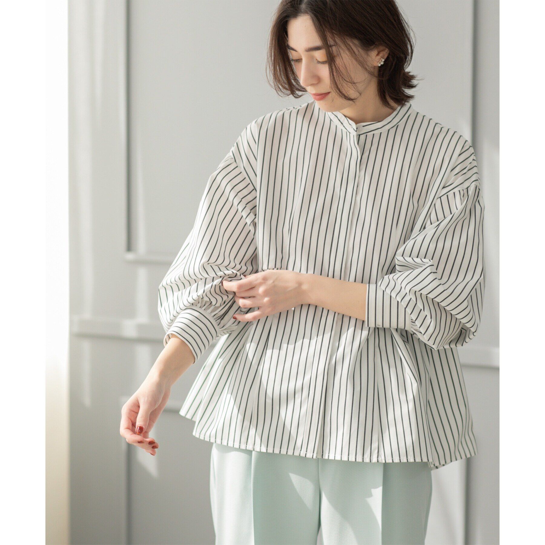 OPAQUE.CLIP「バンドカラーペプラムシャツ【洗濯機洗い可】」|シャツ・ブラウス|