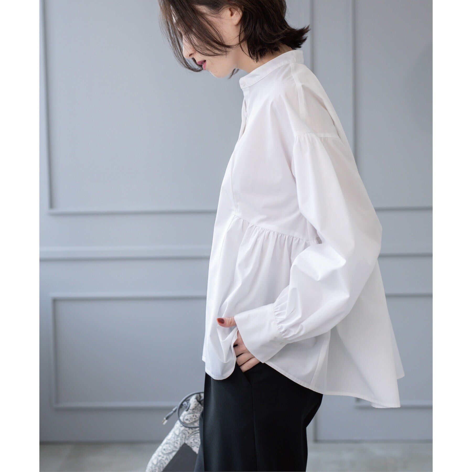 OPAQUE.CLIP「バンドカラーペプラムシャツ【洗濯機洗い可】」|シャツ・ブラウス|