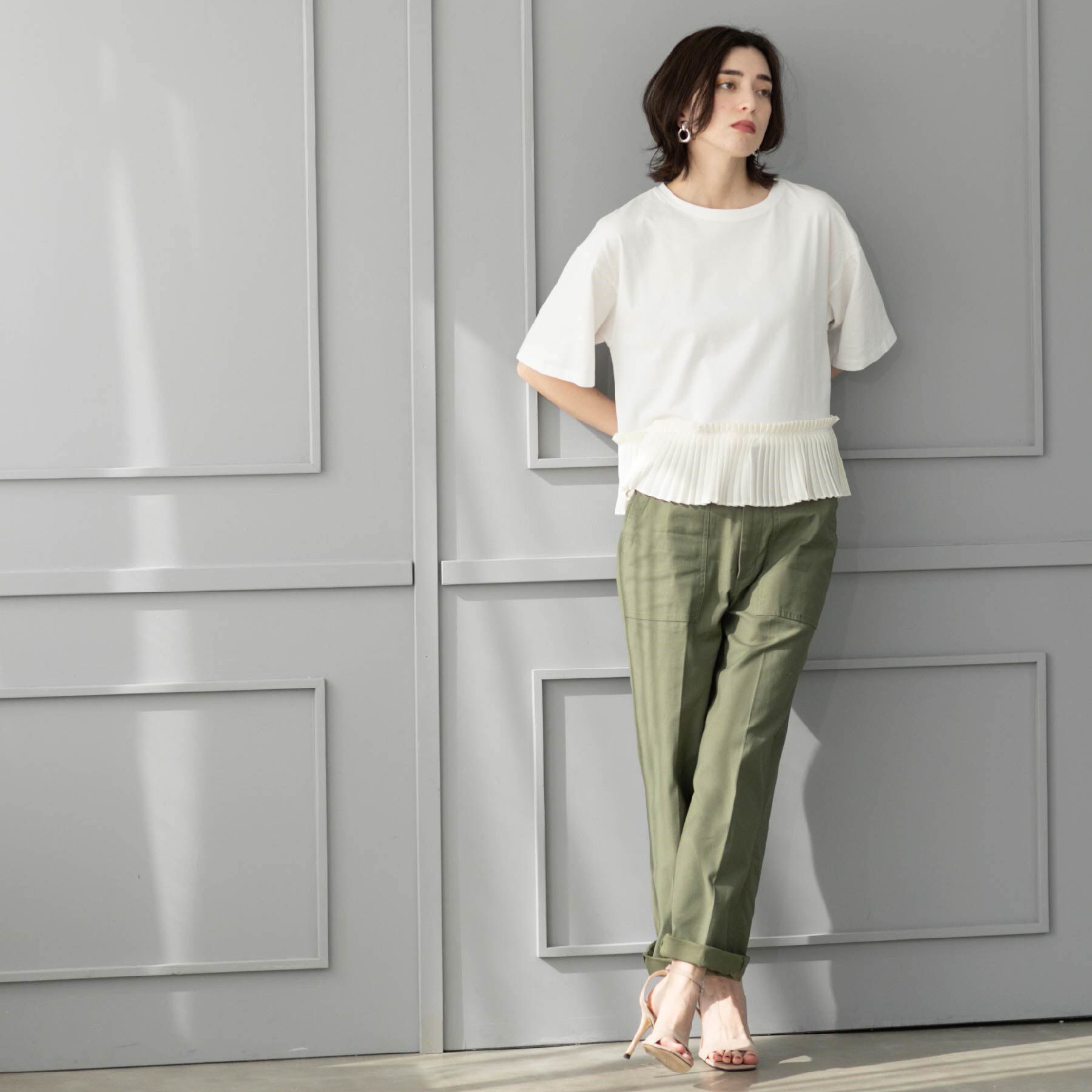 OPAQUE.CLIP「プリーツデザインドッキングトップス【洗濯機洗い可】」|Tシャツ・カットソー|