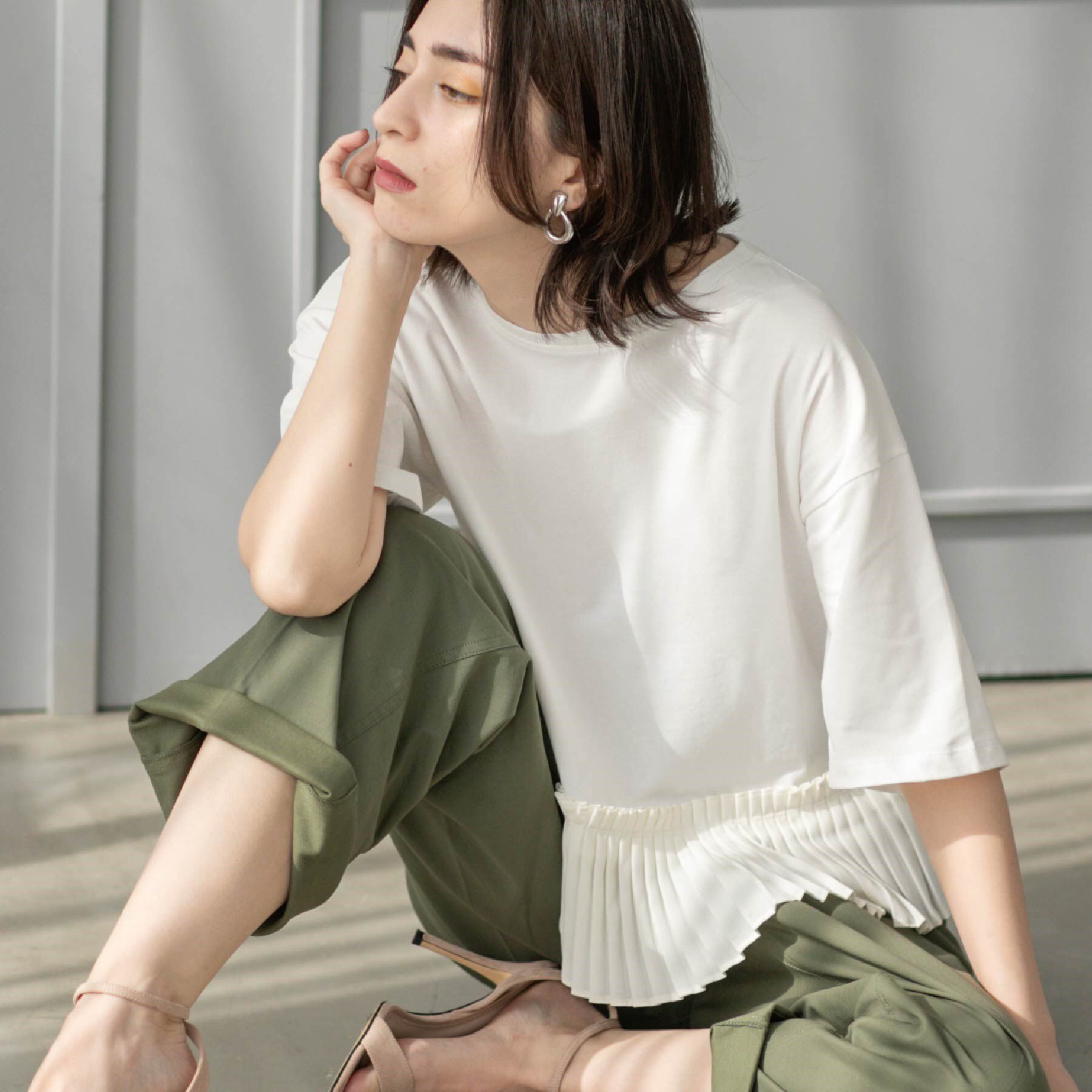 OPAQUE.CLIP「プリーツデザインドッキングトップス【洗濯機洗い可】」|Tシャツ・カットソー|