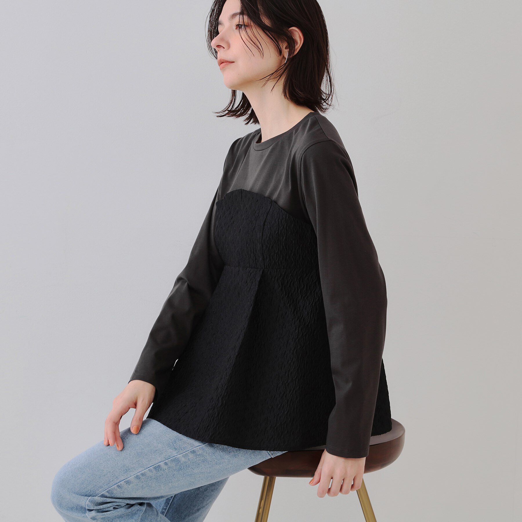 OPAQUE.CLIP「ジャカードビスチェドッキングトップス【洗濯機洗い可】」|Tシャツ・カットソー|チャコールグレー(5