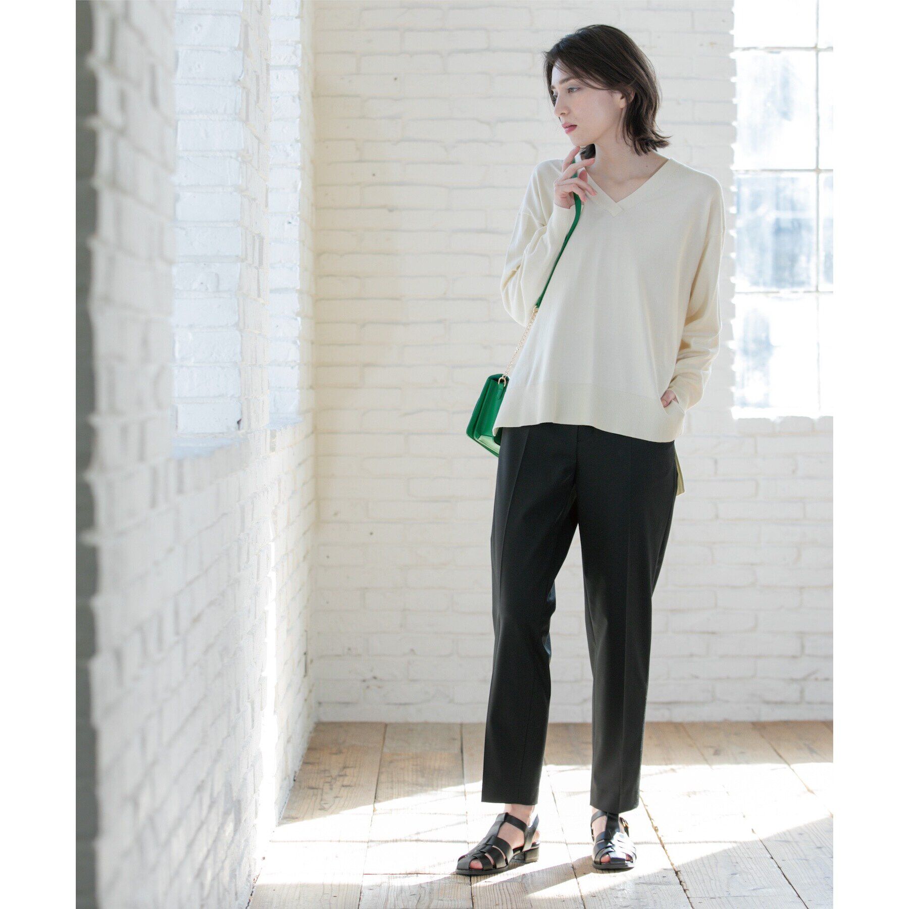 OPAQUE.CLIP「リラクシーVネックニット/オーガニックコツトン混【UV/洗濯機洗い可】」|ニット・セーター|