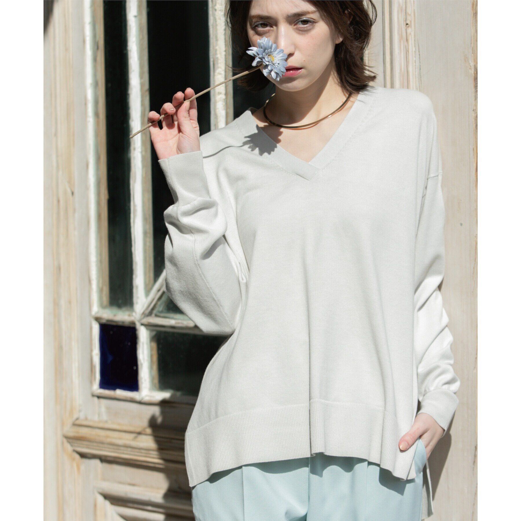 OPAQUE.CLIP「リラクシーVネックニット/オーガニックコツトン混【UV/洗濯機洗い可】」|ニット・セーター|