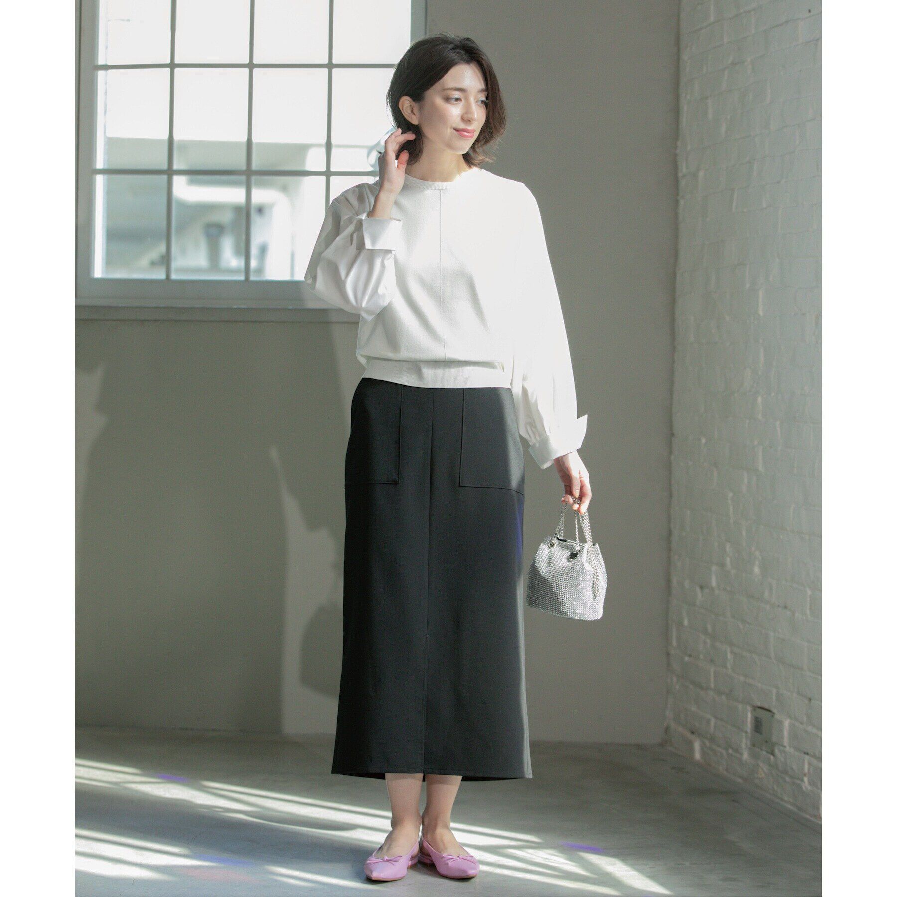 OPAQUE.CLIP「フハクボリュームスリーブドッキングニット【洗濯機洗い可】」|ニット・セーター|