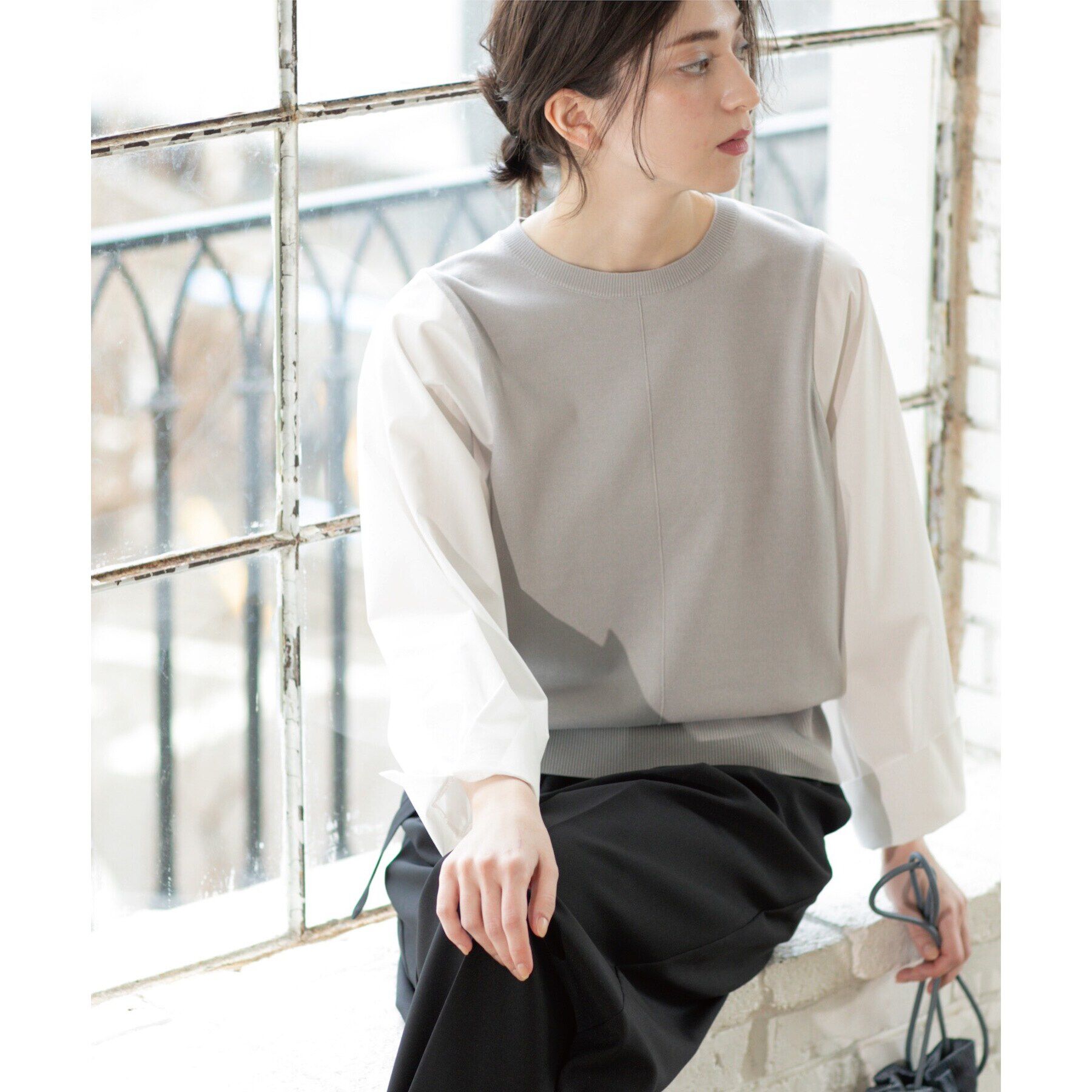 OPAQUE.CLIP「フハクボリュームスリーブドッキングニット【洗濯機洗い可】」|ニット・セーター|