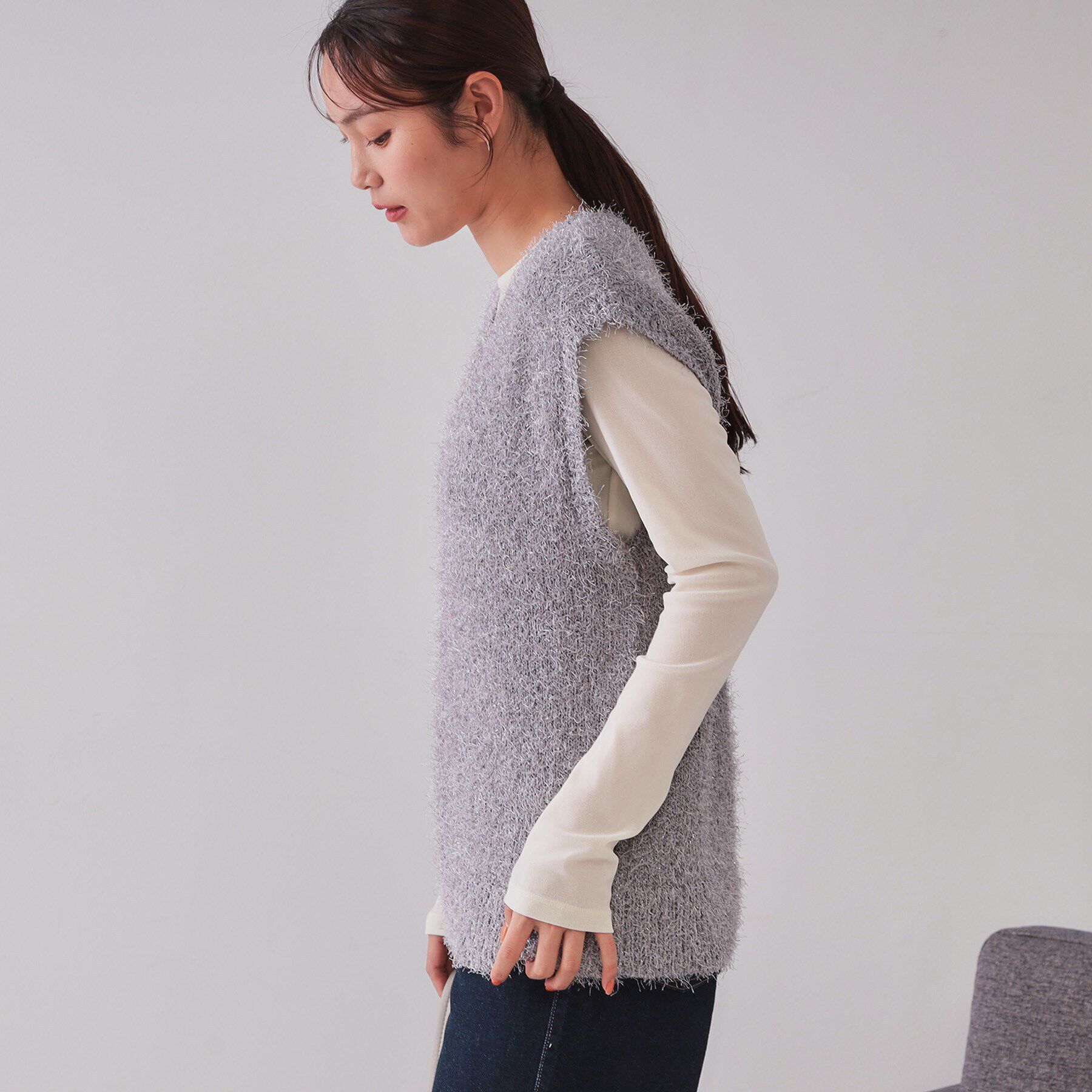 OPAQUE.CLIP「《andGIRL掲載》ラメシャギーニットベスト【洗濯機洗い可/抗ピル】」|ベスト・ジレ|