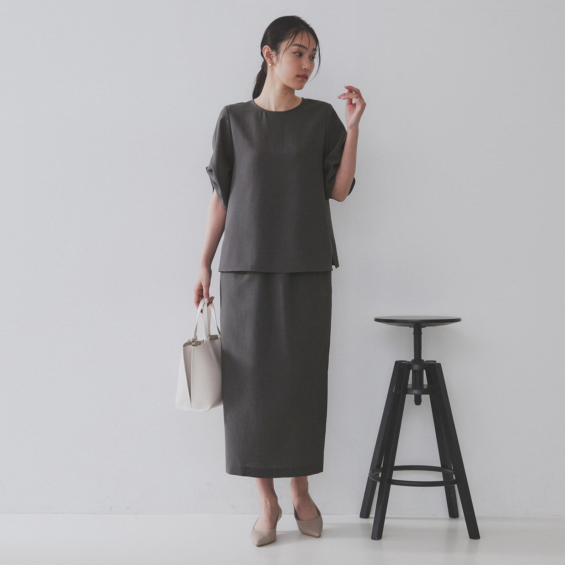 OPAQUE.CLIP「リネンライクタックスリーブブラウス【洗濯機洗い可/吸水速乾/接触冷感】」|シャツ・ブラウス|