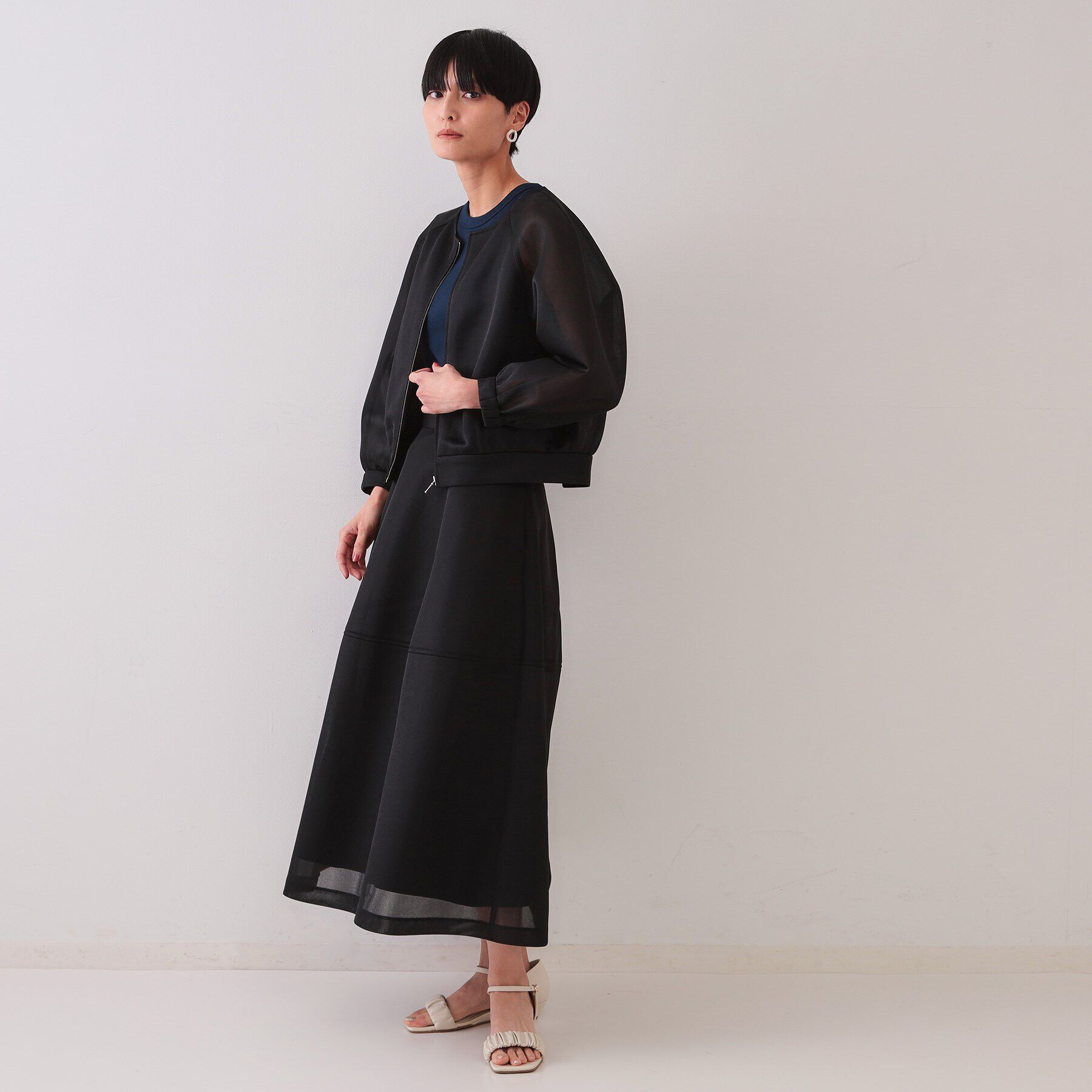 OPAQUE.CLIP「スポンディッシュシアーノーカラーブルゾン【洗濯機洗い可】」|ブルゾン・スタジャン|