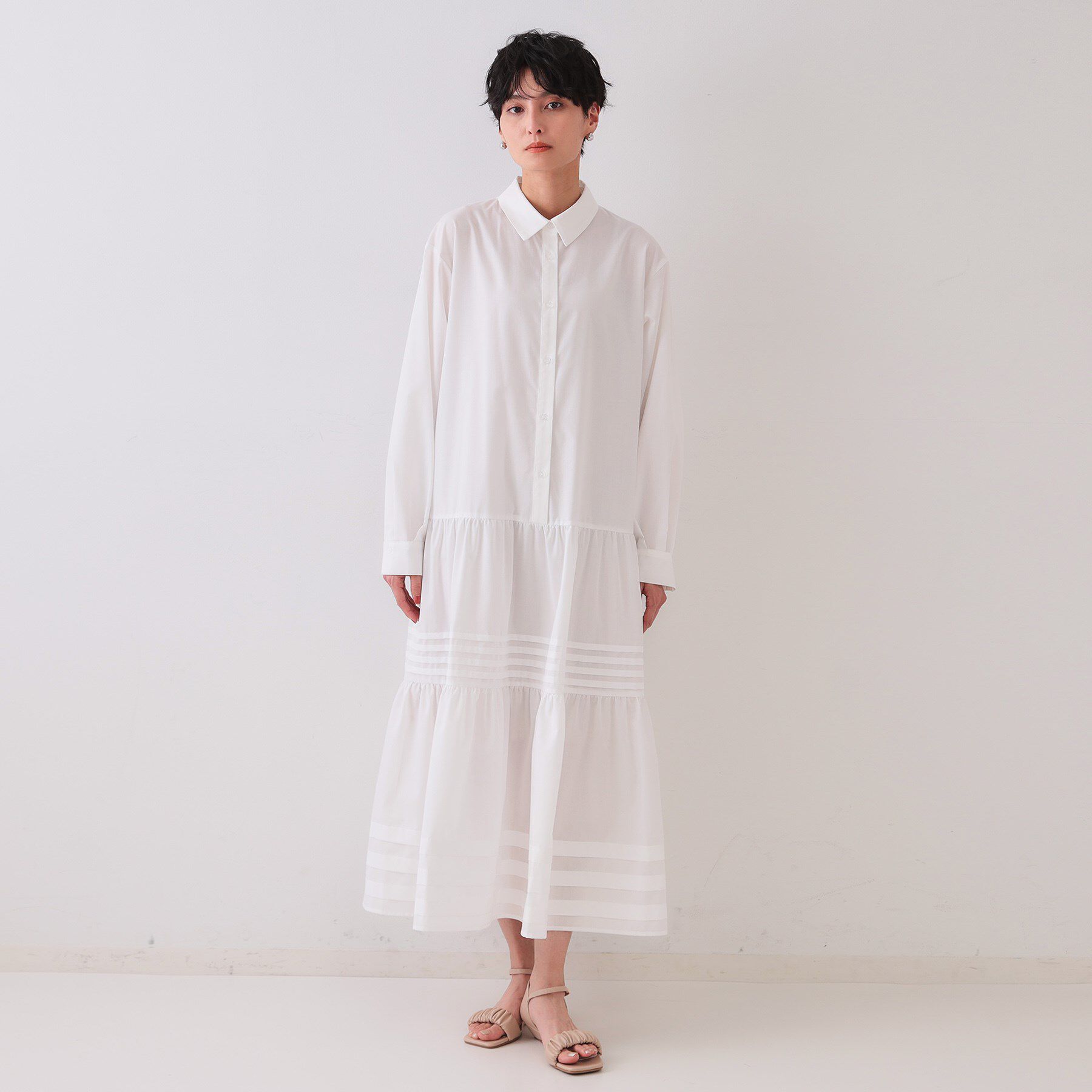 OPAQUE.CLIP「裾タックティアードシャツワンピース【洗濯機洗い可】」|ワンピース|