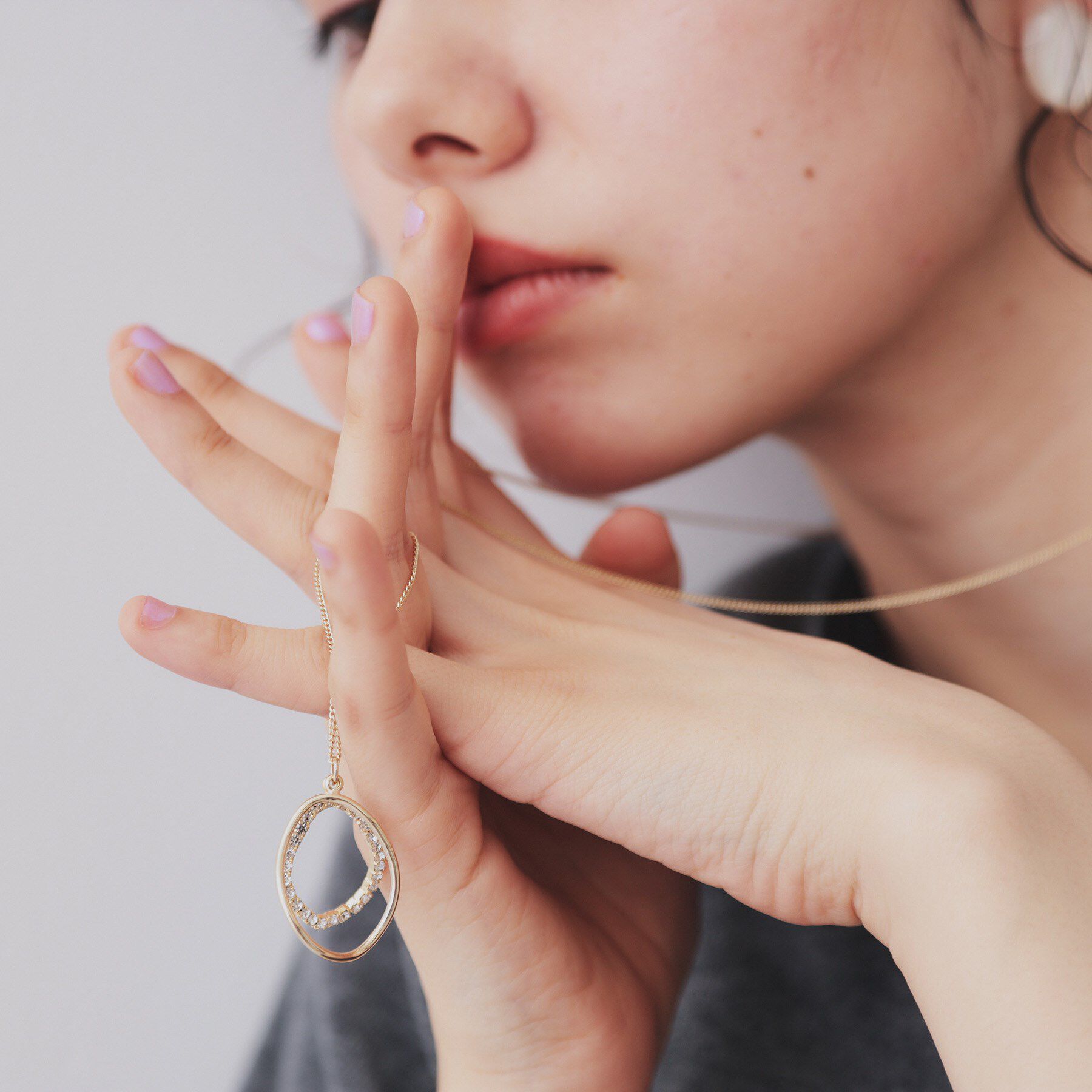 OPAQUE.CLIP「変型メタルリング&times;ビジューリングネックレス」|ネックレス|