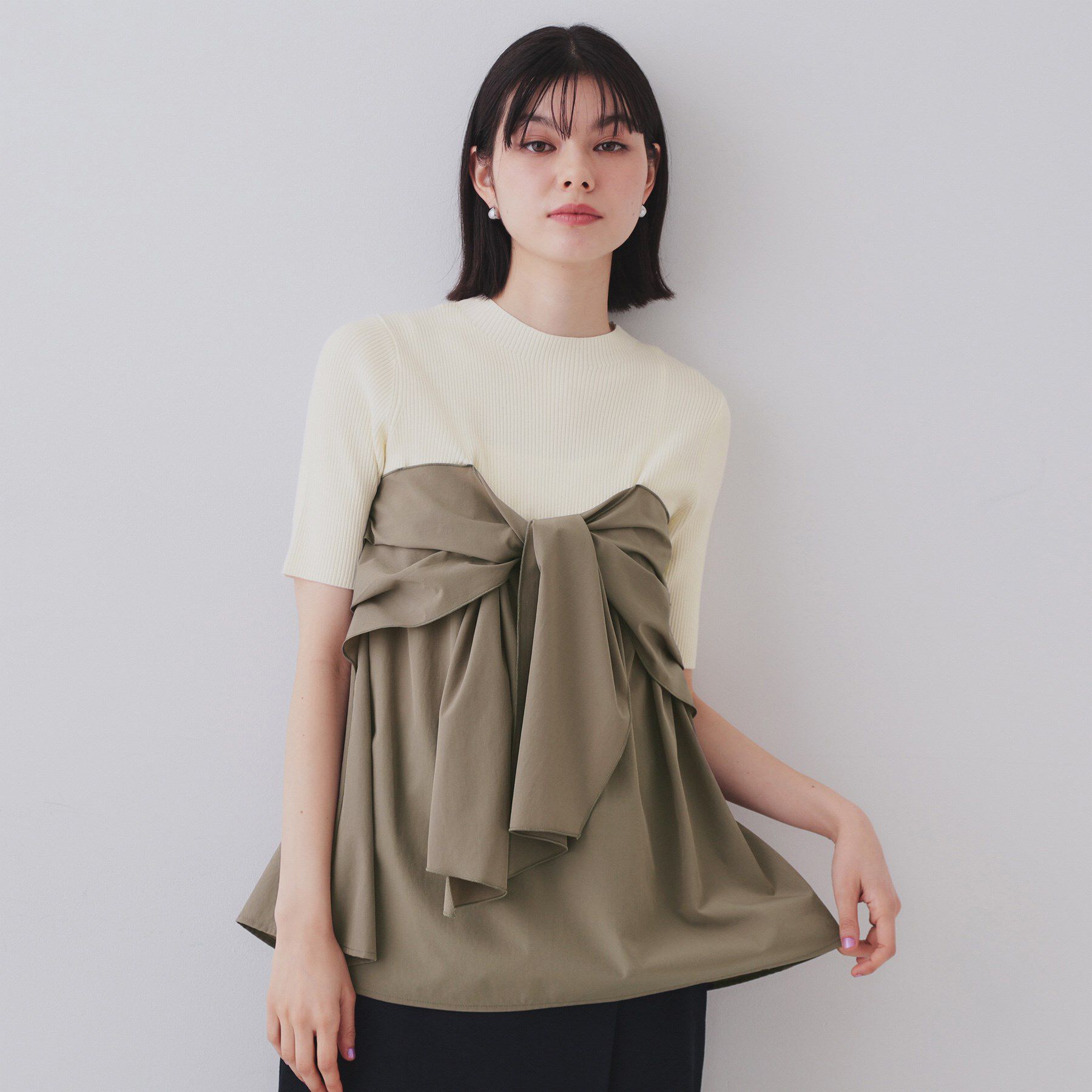 OPAQUE.CLIP「リボンビスチェドッキングニット【洗濯機洗い可】」|ニット・セーター|