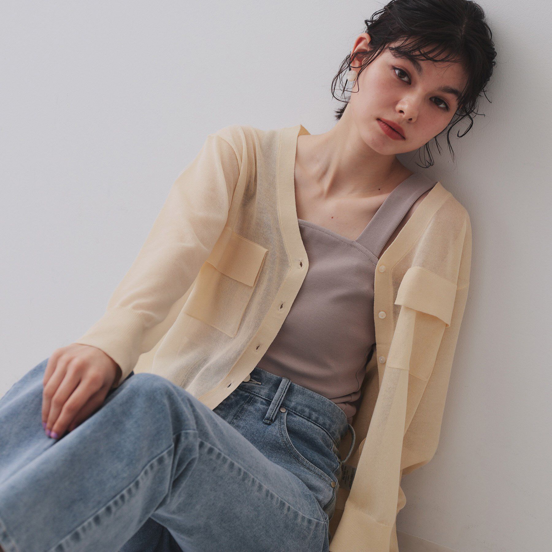 OPAQUE.CLIP「ポケットシアーニットカーディガン【洗濯機洗い可】」|カーディガン|