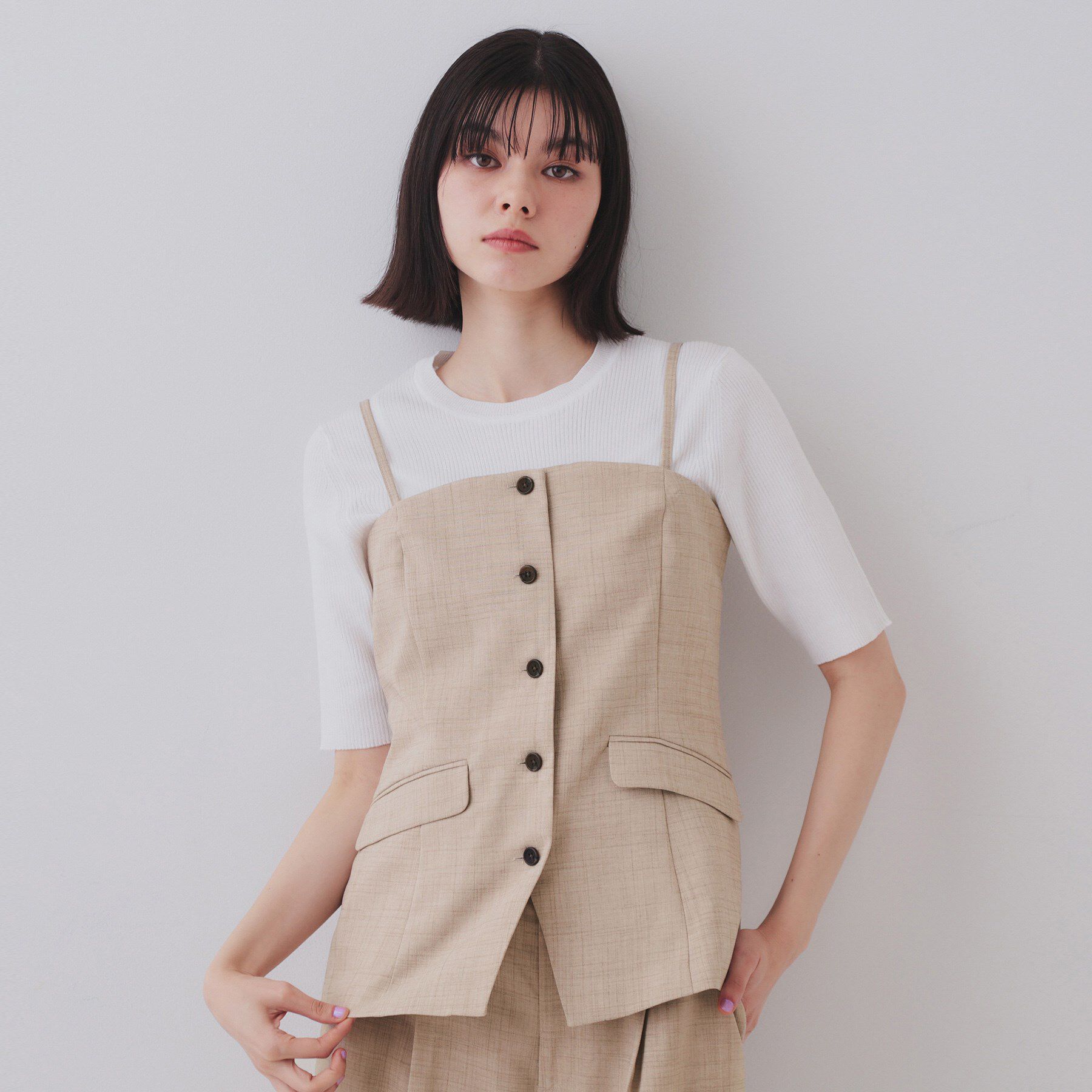 OPAQUE.CLIP「メランジビスチェ風ジレ/セットアップ対応可【洗濯機洗い可】」|ベスト・ジレ|