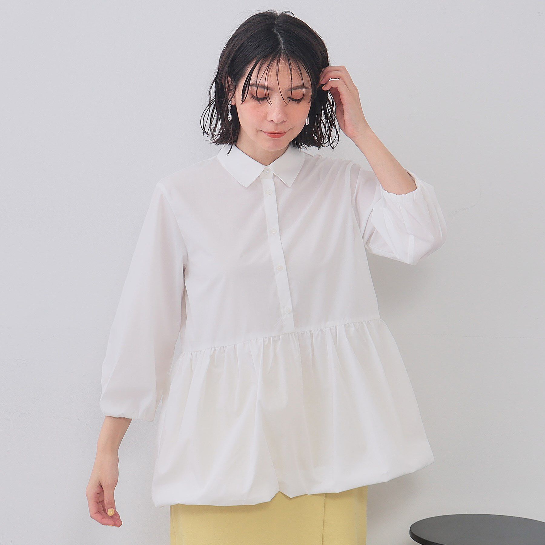 OPAQUE.CLIP「裾バルーンペプラムシャツ【洗濯機洗い可】」|シャツ・ブラウス|ホワイト(001)