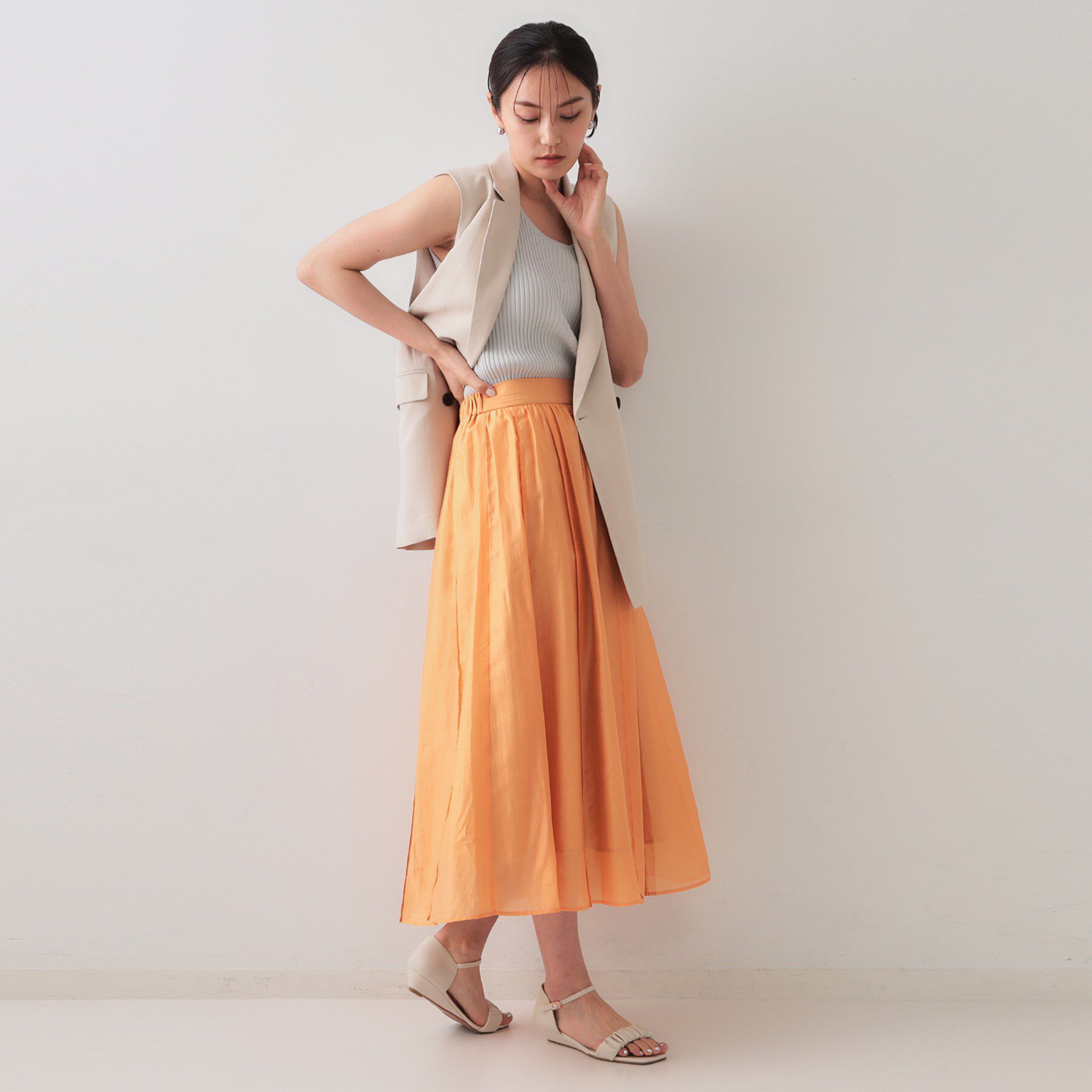 OPAQUE.CLIP「シアーピンタックフレアスカート【洗濯機洗い可】」|スカート|