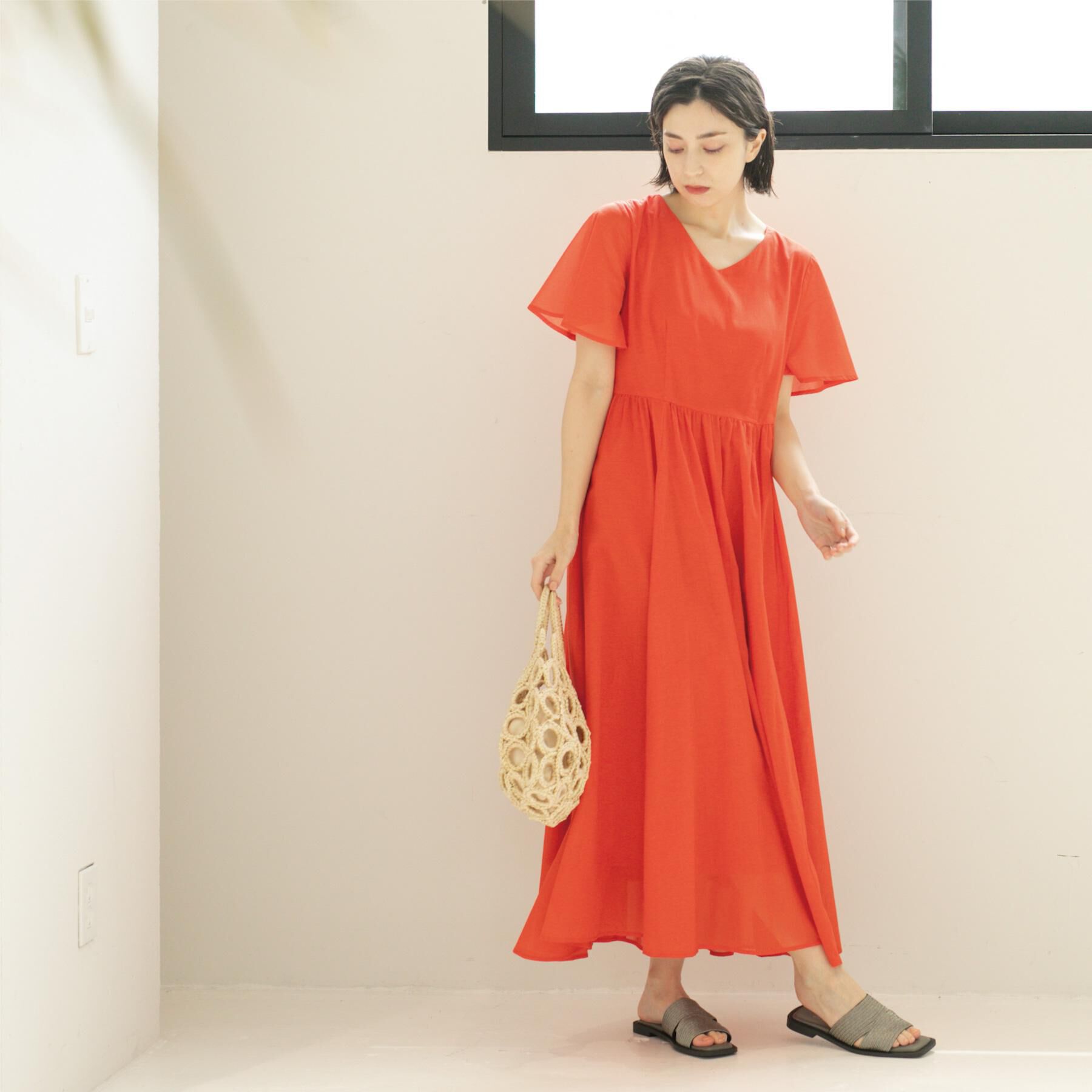 OPAQUE.CLIP「Vネックフィット＆フレアドレス/オーガニックコットン混【洗濯機洗い可】」|ワンピース|