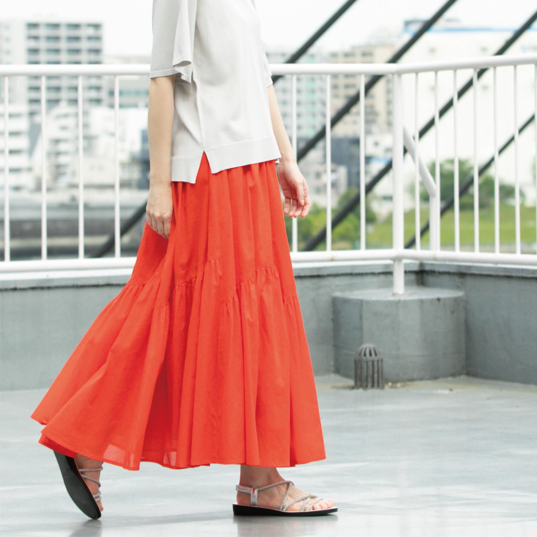 OPAQUE.CLIP「ギャザーフレアスカート/オーガニックコットン混【洗濯機洗い可】」|スカート|