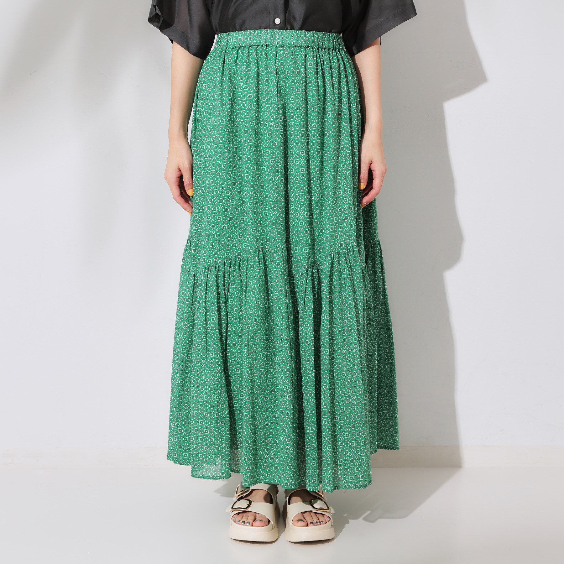 OPAQUE.CLIP「ギャザーフレアスカート/オーガニックコットン混【洗濯機洗い可】」|スカート|