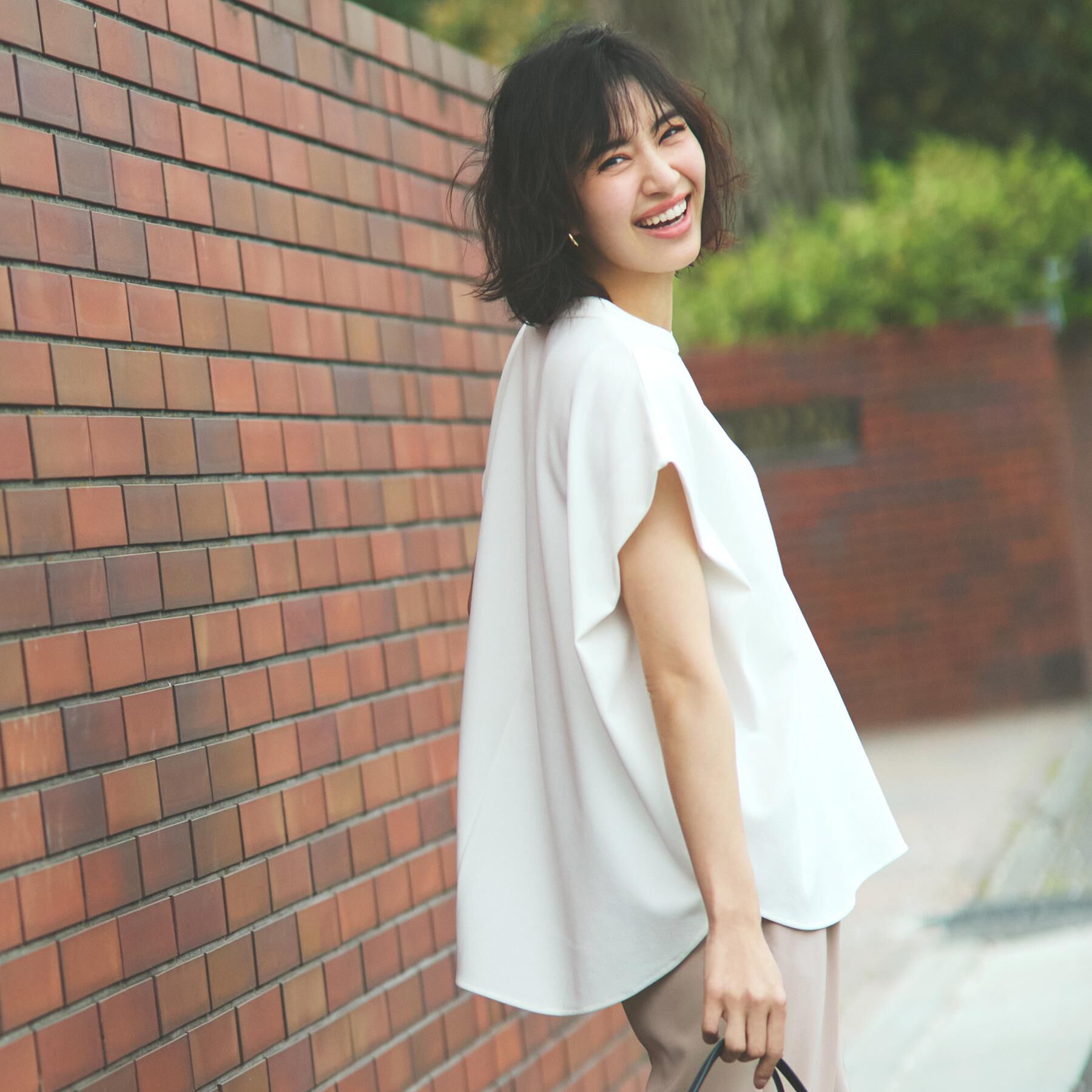 OPAQUE.CLIP「スキッパーフレンチスリーブトップス【UV/吸水速乾/洗濯機洗い可】」|Tシャツ・カットソー|