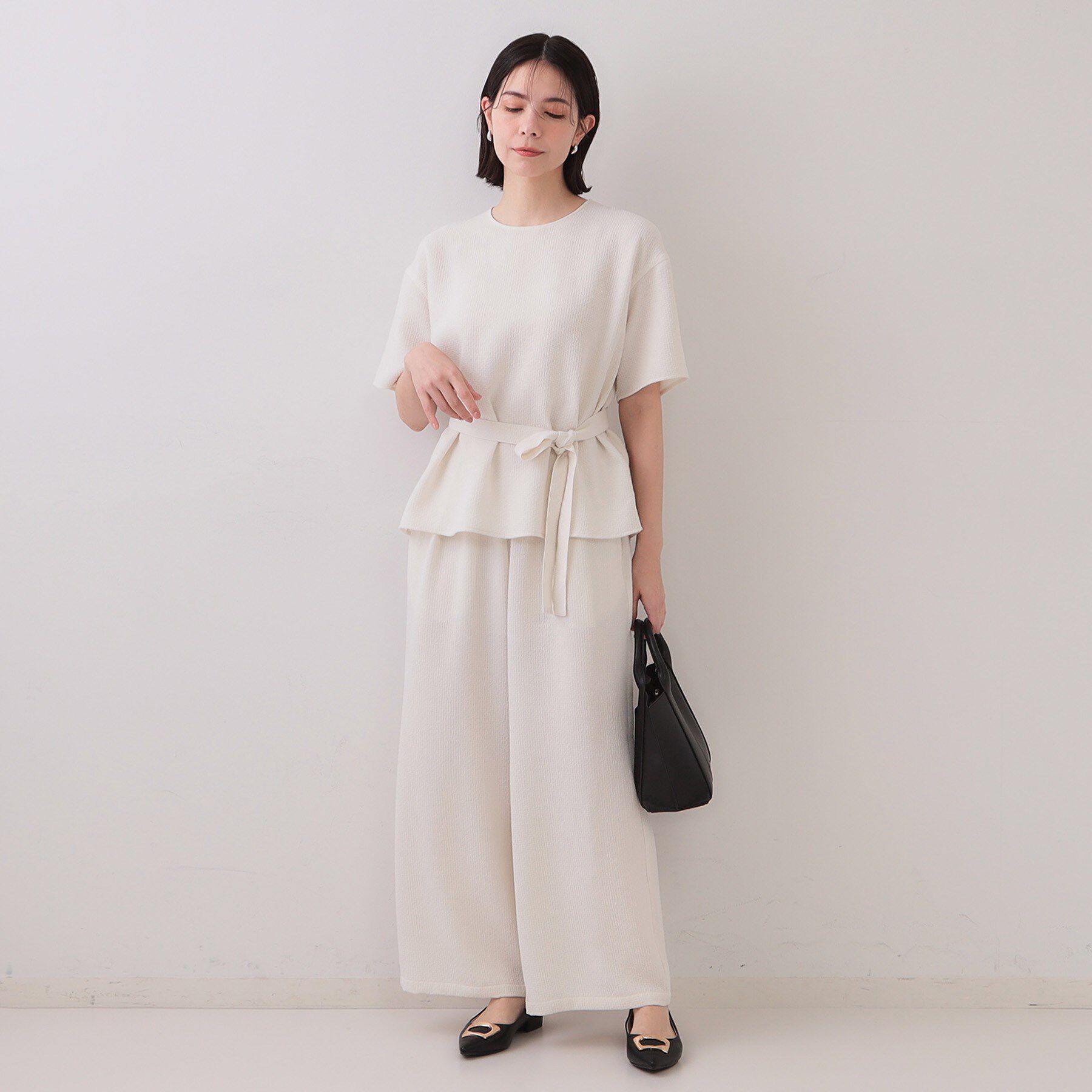 OPAQUE.CLIP「ストレッチジャカード2WAYリボントップス/セットアップ対応可【洗濯機洗い可】」|シャツ・ブラウス|