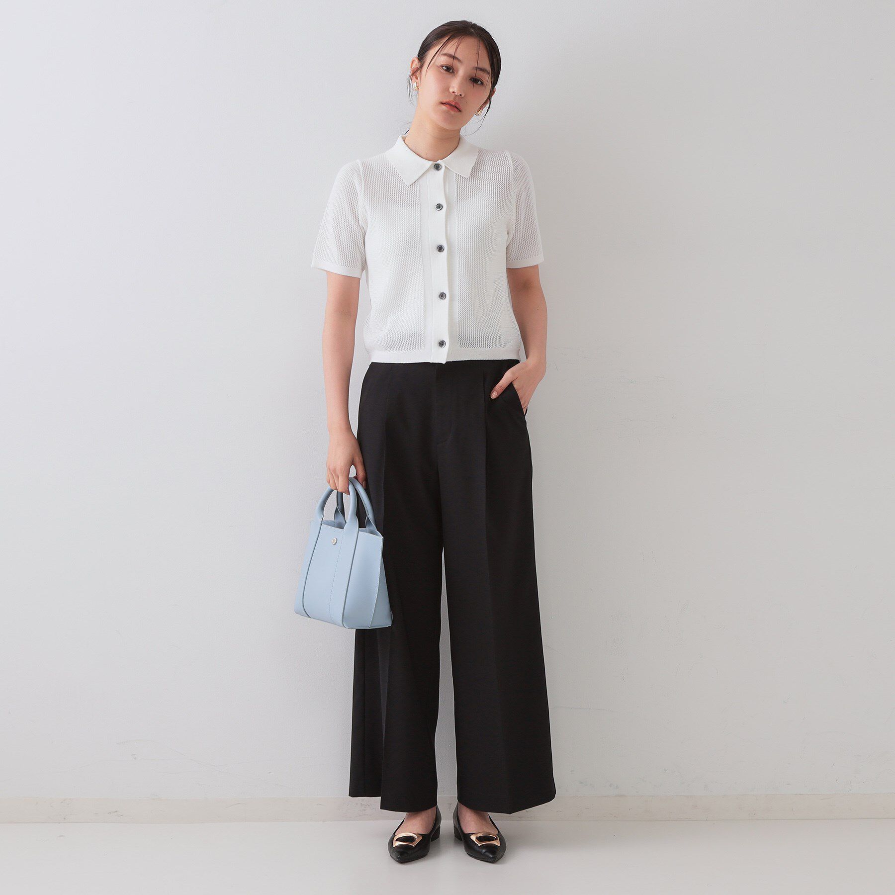 OPAQUE.CLIP「《CLASSY掲載》透かし編みポロニット【洗濯機洗い可】」|ニット・セーター|