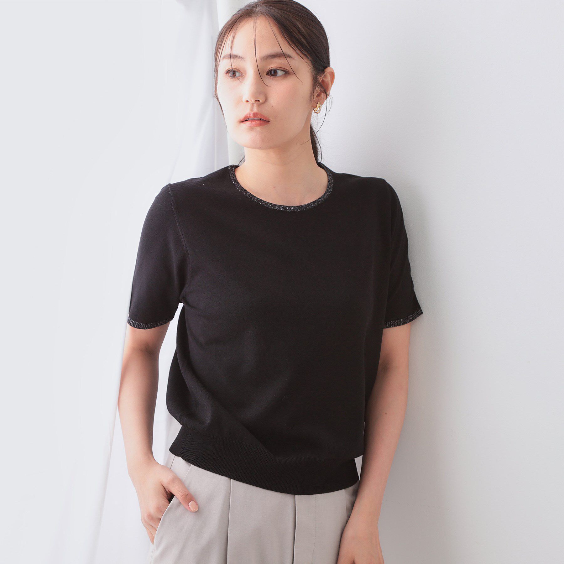 OPAQUE.CLIP「配色ラメニット/アンサンブル対応【洗濯機洗い可/抗ピル】」|ニット・セーター|ブラック(019)