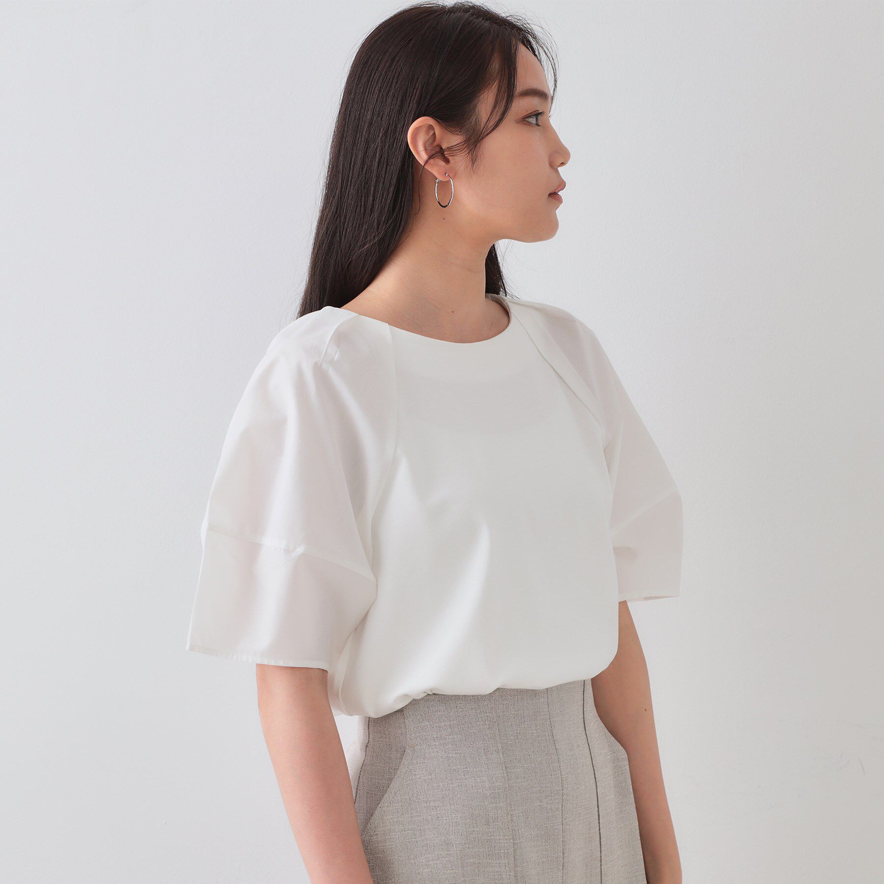 OPAQUE.CLIP「《S-LLサイズ》ランタンスリーブトップス【UV/接触冷感/洗濯機洗い可】」|Tシャツ・カットソー|