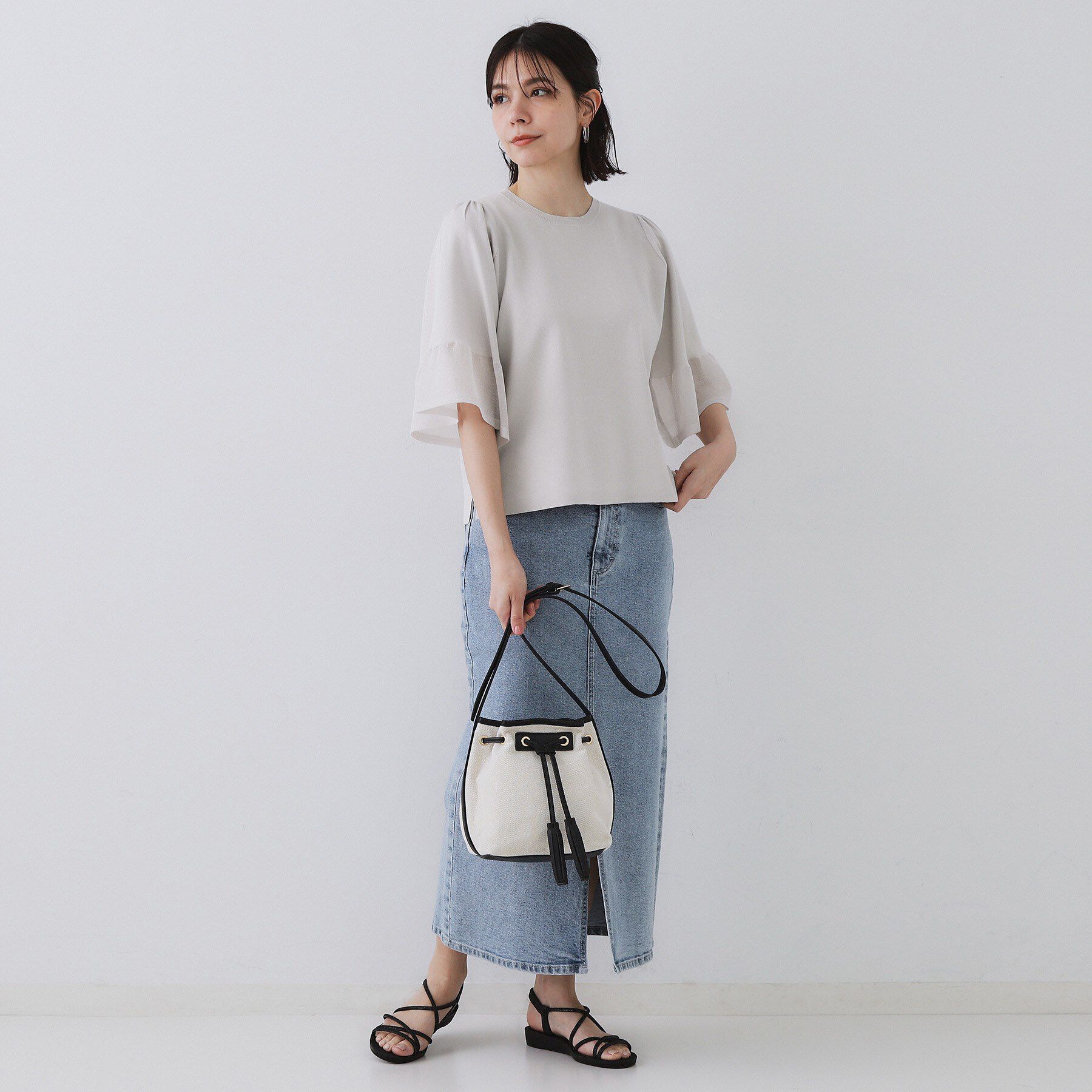 OPAQUE.CLIP「《5色展開》シアーフレアスリーブニット【洗濯機洗い可】」|ニット・セーター|