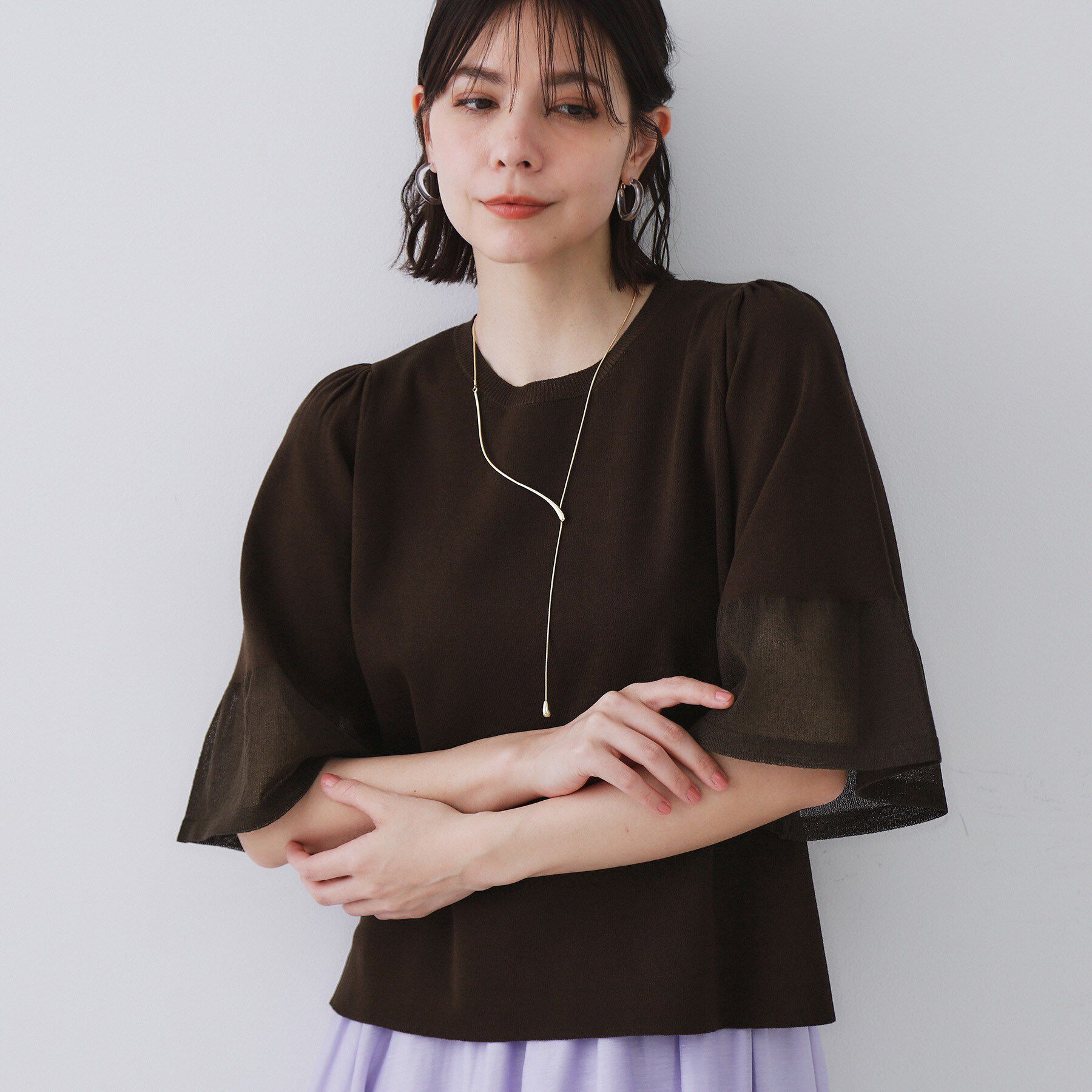 OPAQUE.CLIP「《5色展開》シアーフレアスリーブニット【洗濯機洗い可】」|ニット・セーター|