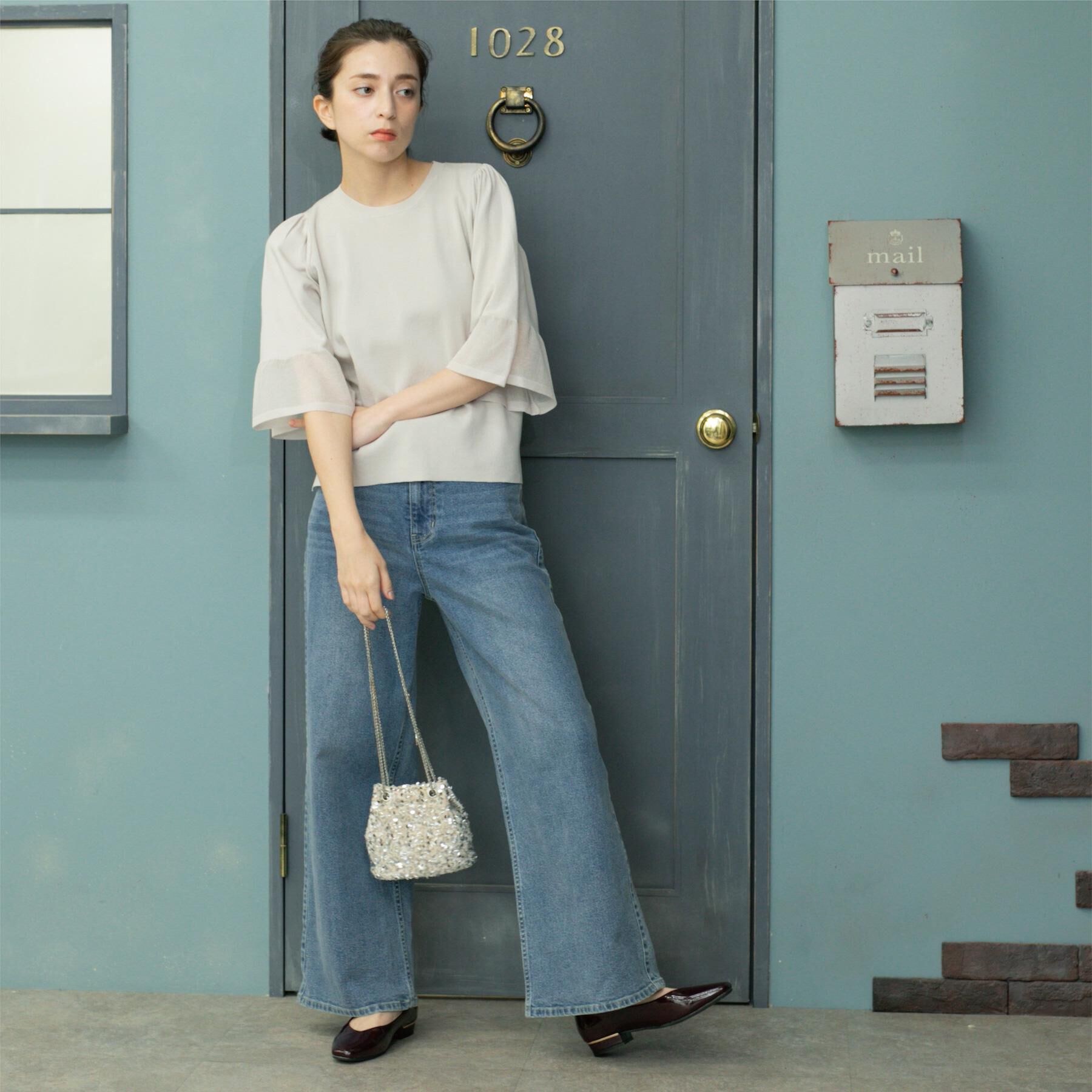 OPAQUE.CLIP「《5色展開》シアーフレアスリーブニット【洗濯機洗い可】」|ニット・セーター|