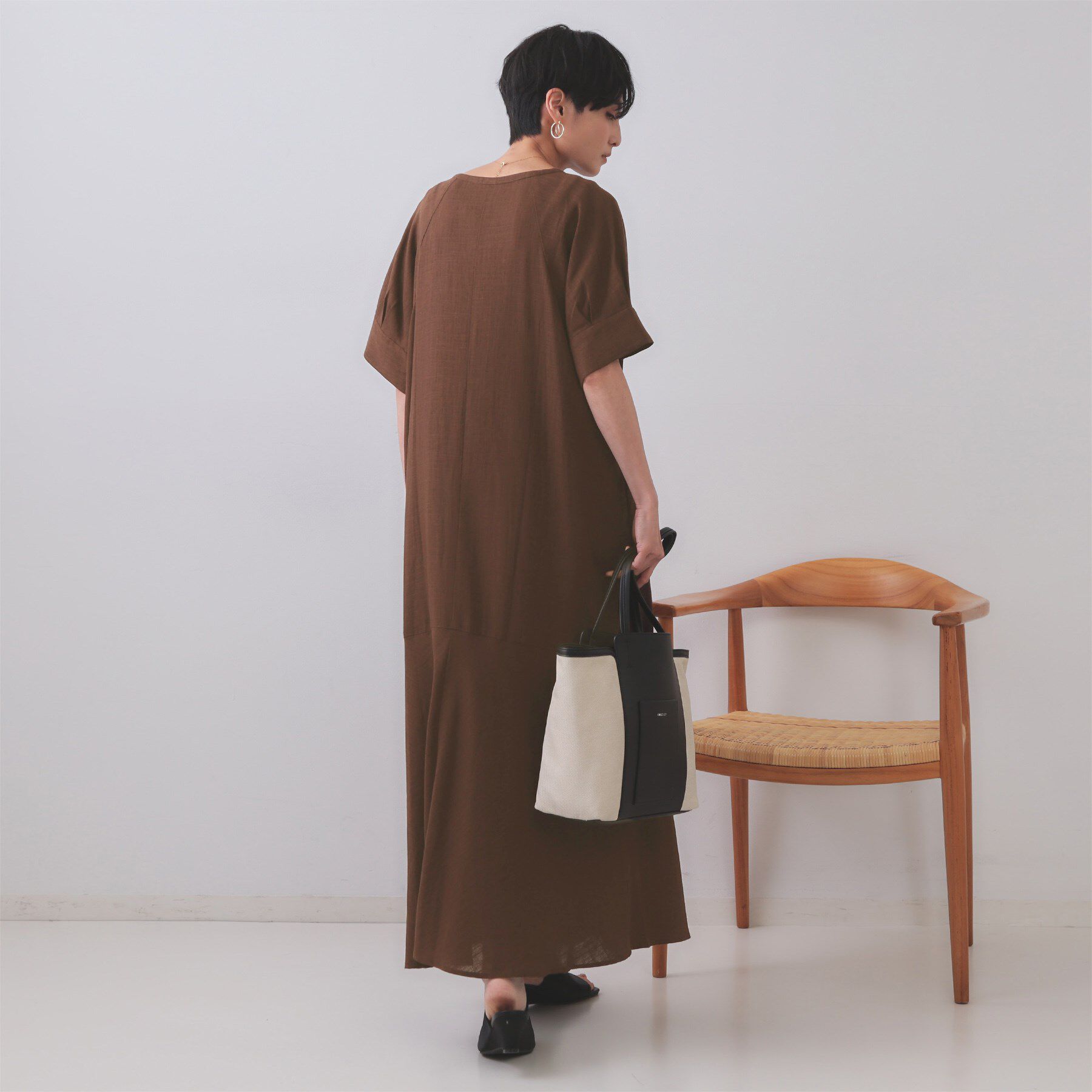 OPAQUE.CLIP「レーヨン麻キーネックワンピース【洗える】」|ワンピース|