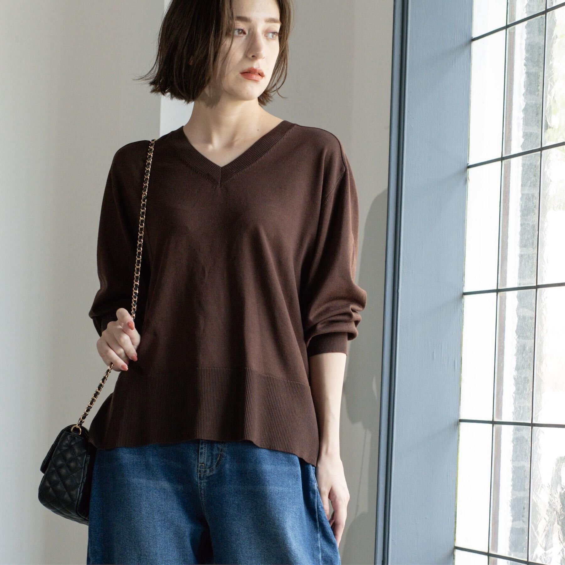 OPAQUE.CLIP「リラクシーVネックニット【洗濯機洗OK】《6col》」|ニット・セーター|