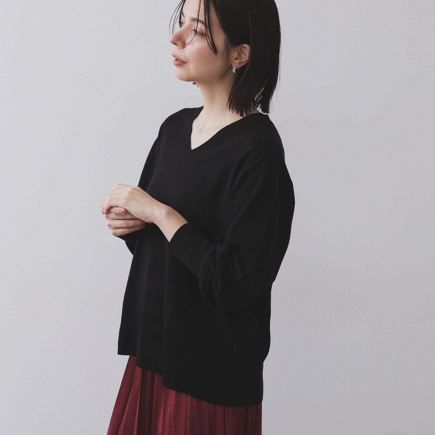 OPAQUE.CLIP「リラクシーVネックニット【洗濯機洗OK】《6col》」|ニット・セーター|