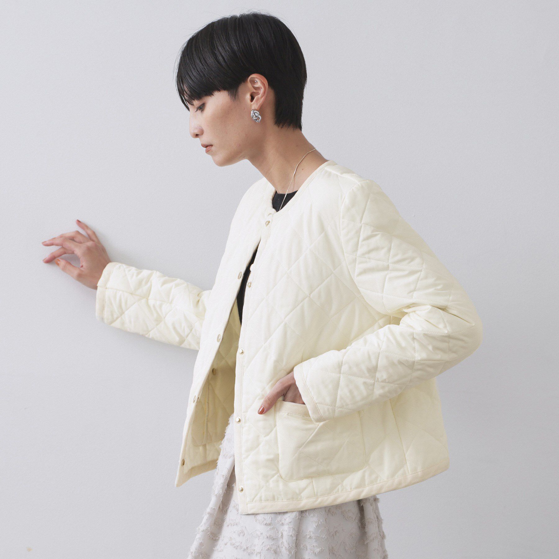 OPAQUE.CLIP「撥水キルティングノーカラージャケット【洗濯機洗い可】」|ノーカラージャケット|
