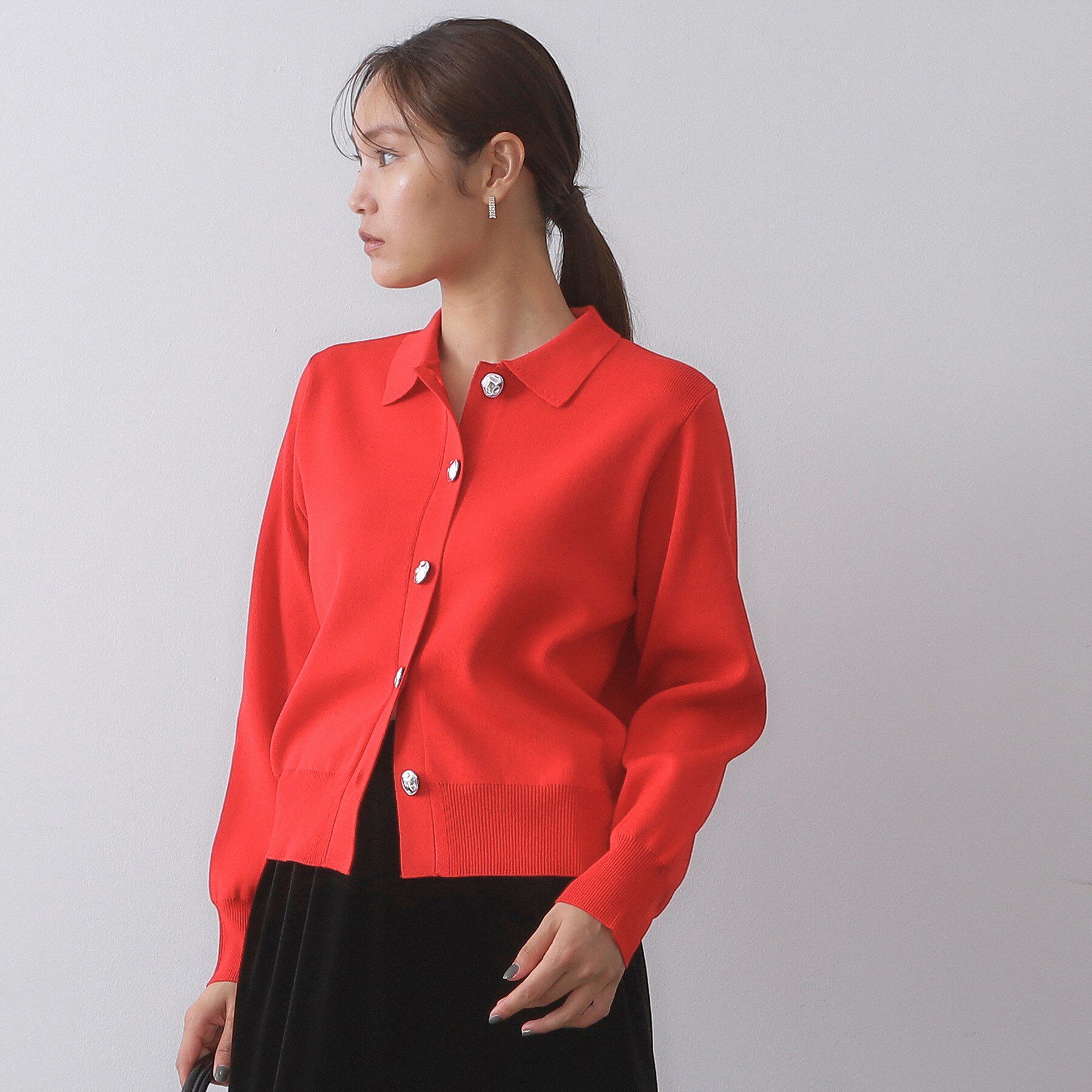 OPAQUE.CLIP「衿付き変形ボタンニットカーディガン【洗濯機OK/抗ピル】」|カーディガン|