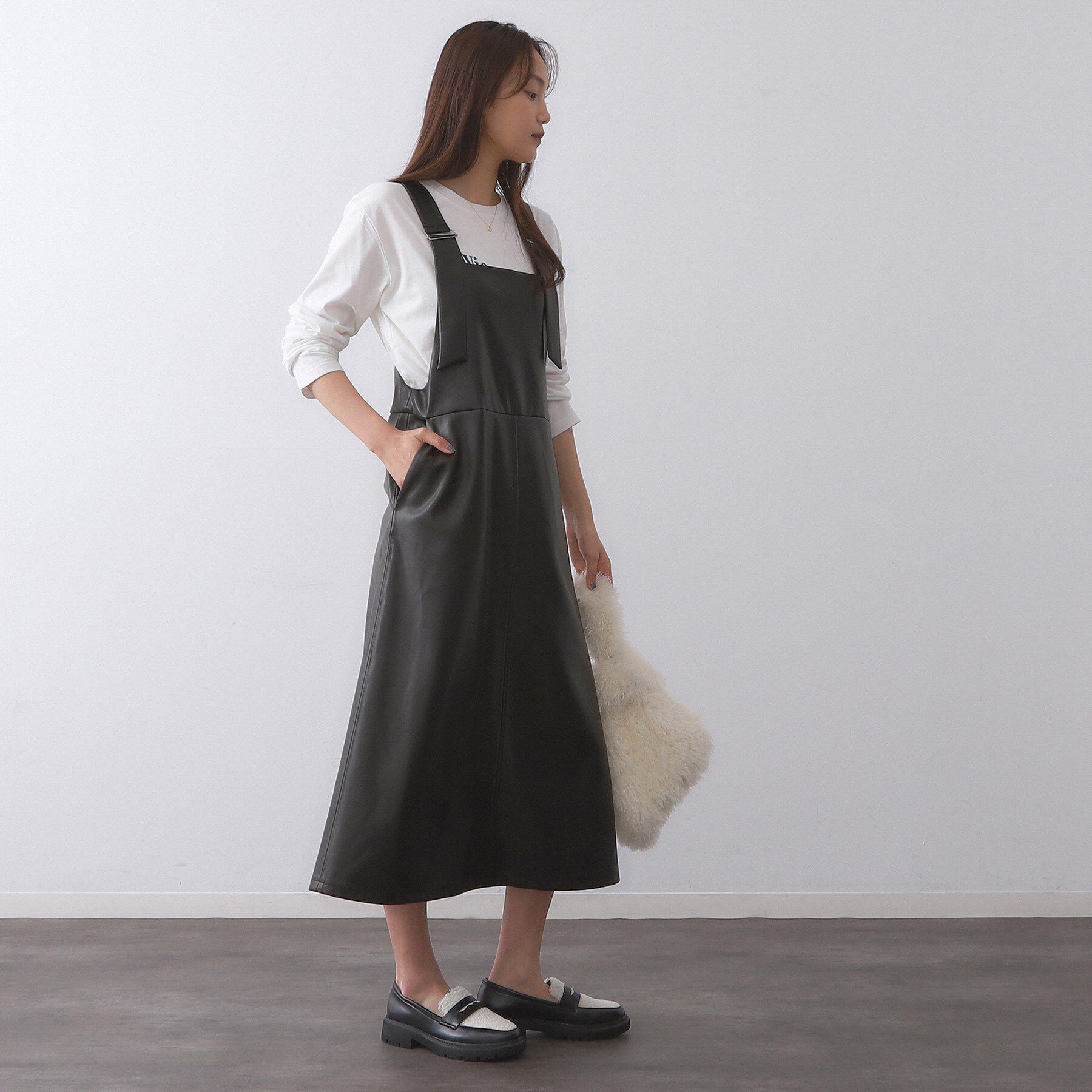 OPAQUE.CLIP「レザー調フレアジャンスカ【洗える】」|ワンピース|