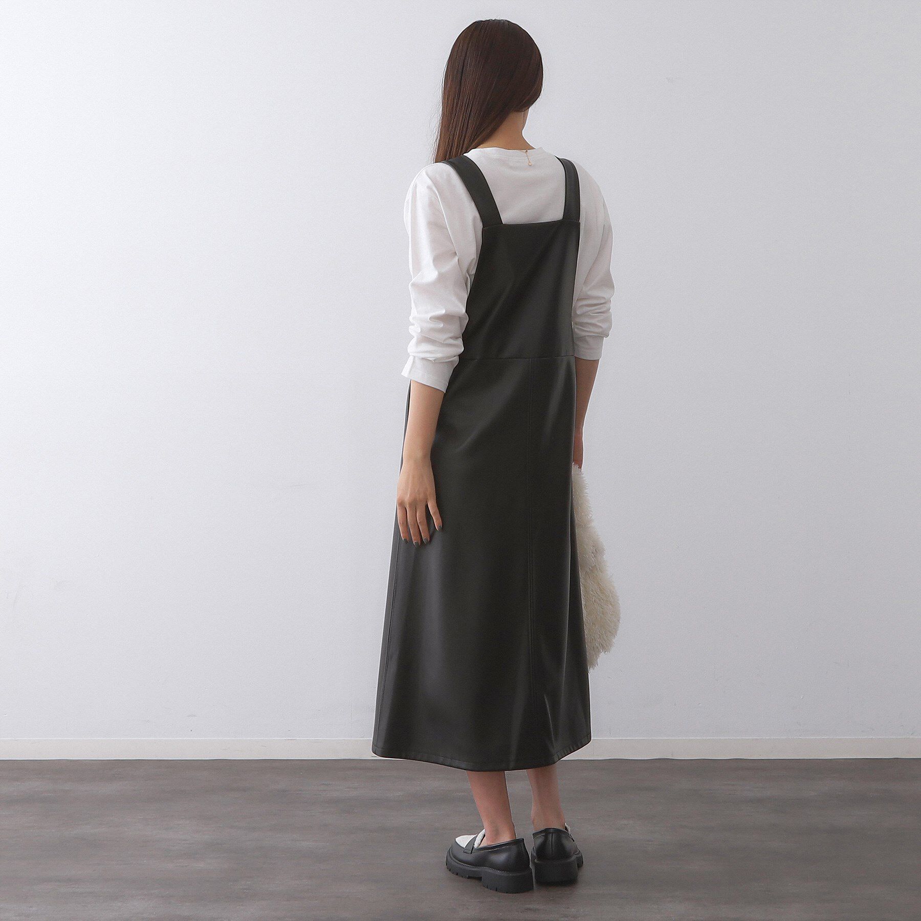 OPAQUE.CLIP「レザー調フレアジャンスカ【洗える】」|ワンピース|