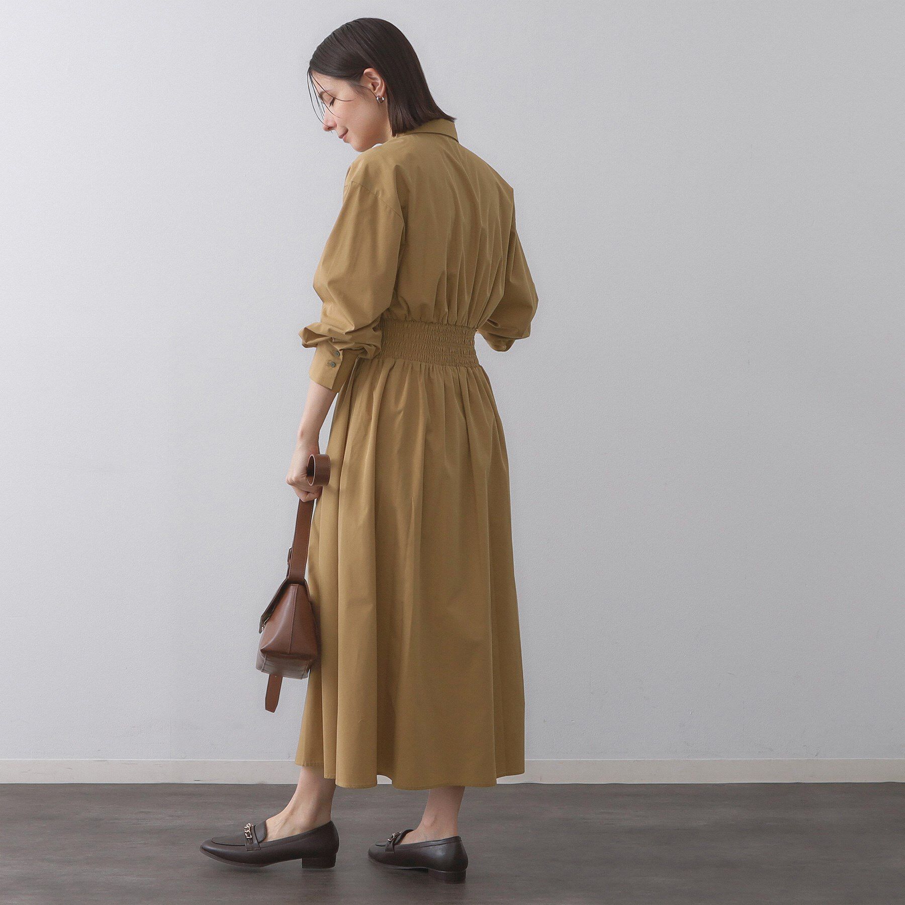 OPAQUE.CLIP「シャーリングフィット＆フレアシャツワンピース【洗濯機洗い可】」|ワンピース|