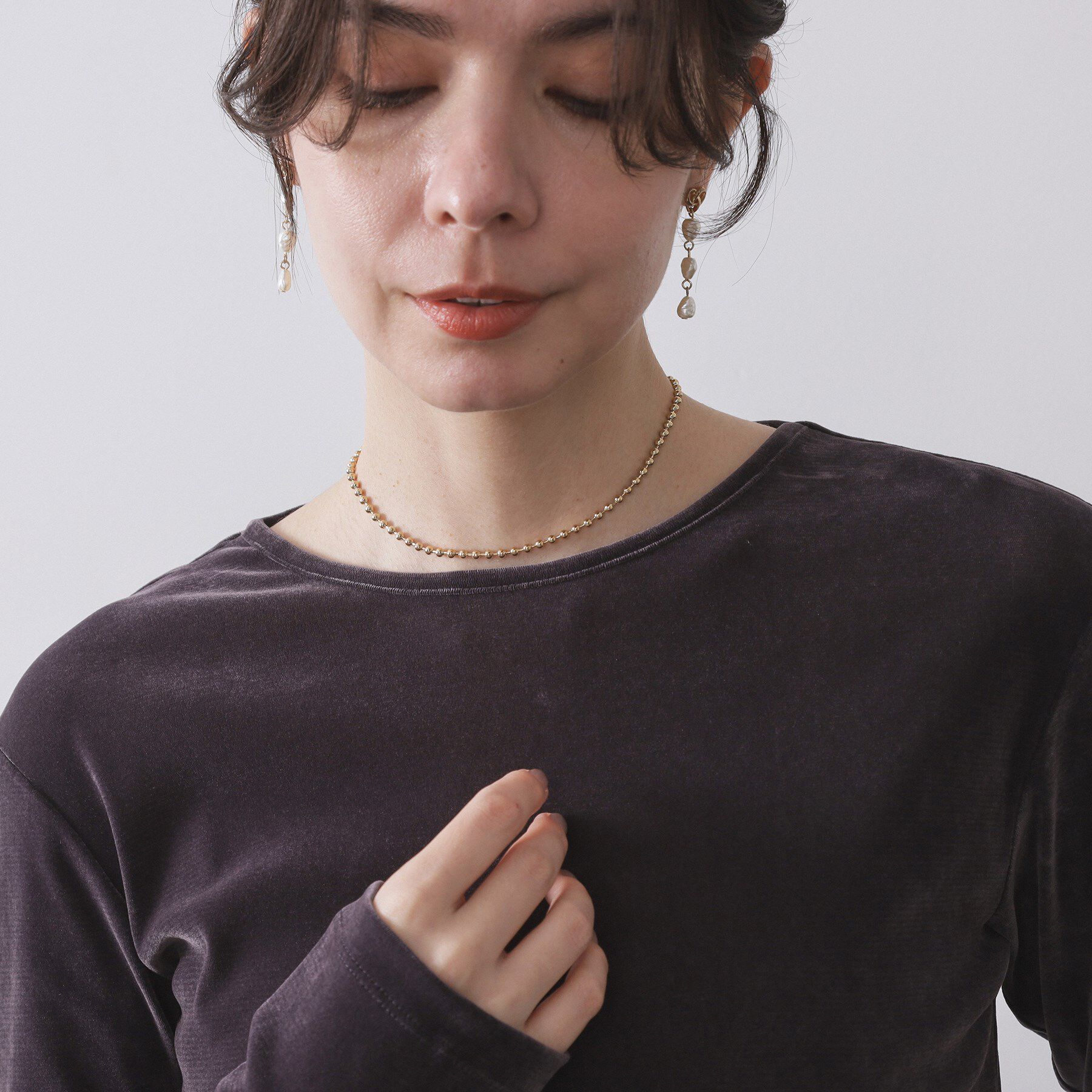 OPAQUE.CLIP「【5WAY】フェイクパール&times;ボールチェーンネックレス」|ネックレス|