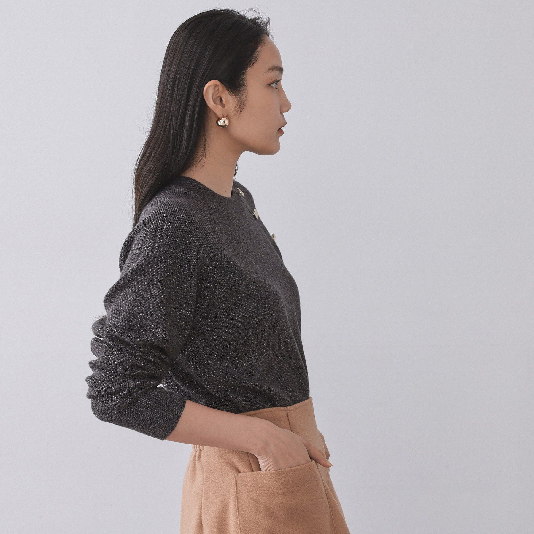 OPAQUE.CLIP「ボタンデザインラメニット【洗濯機OK】」|ニット・セーター|