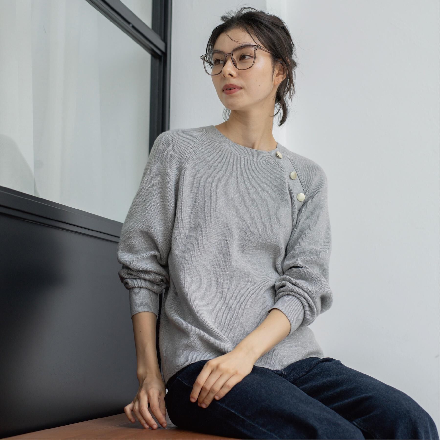 OPAQUE.CLIP「ボタンデザインラメニット【洗濯機OK】」|ニット・セーター|