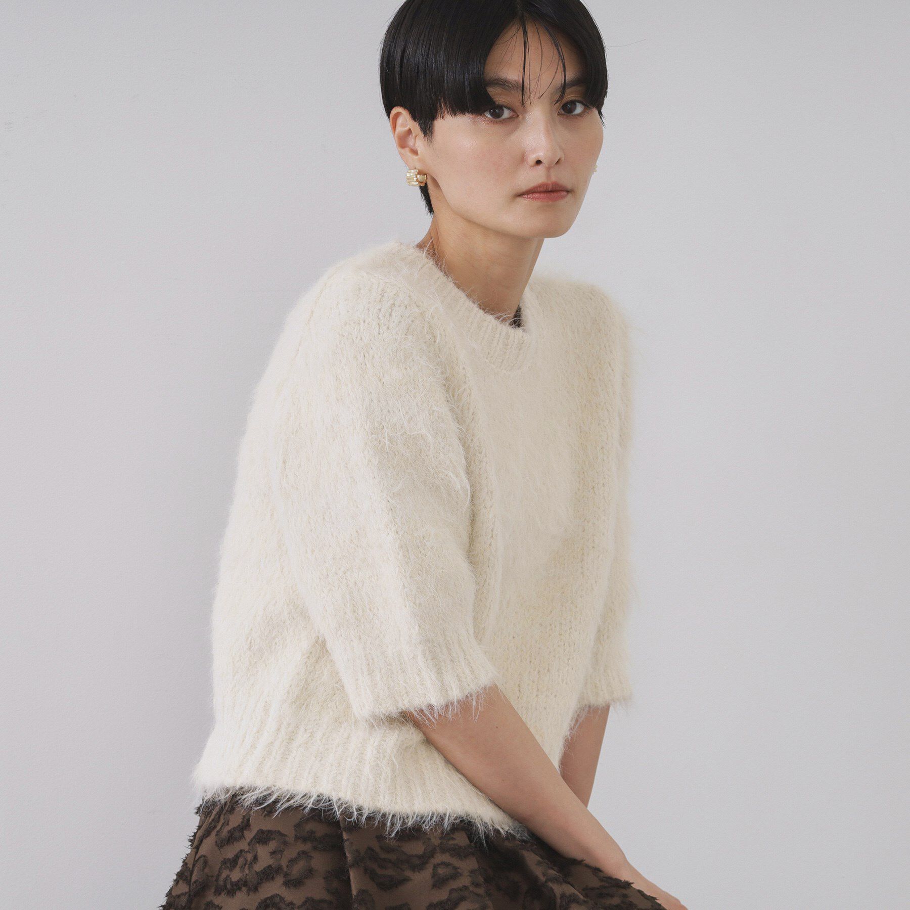 OPAQUE.CLIP「フェザーヤーンニット【洗濯機OK/抗ピル】」|ニット・セーター|アイボリー(004)