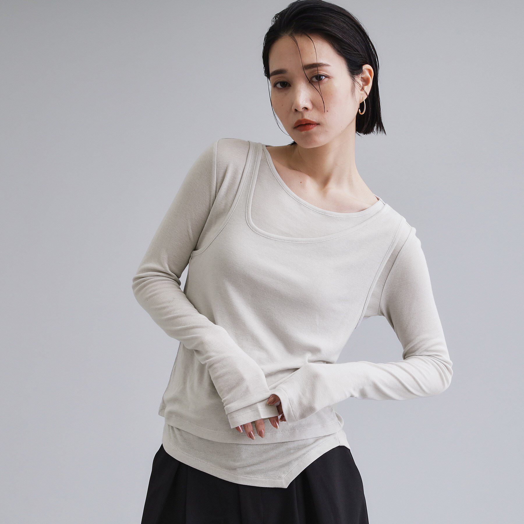 OPAQUE.CLIP「【es】シアーリブアシメレイヤードカットソー」|Tシャツ・カットソー|