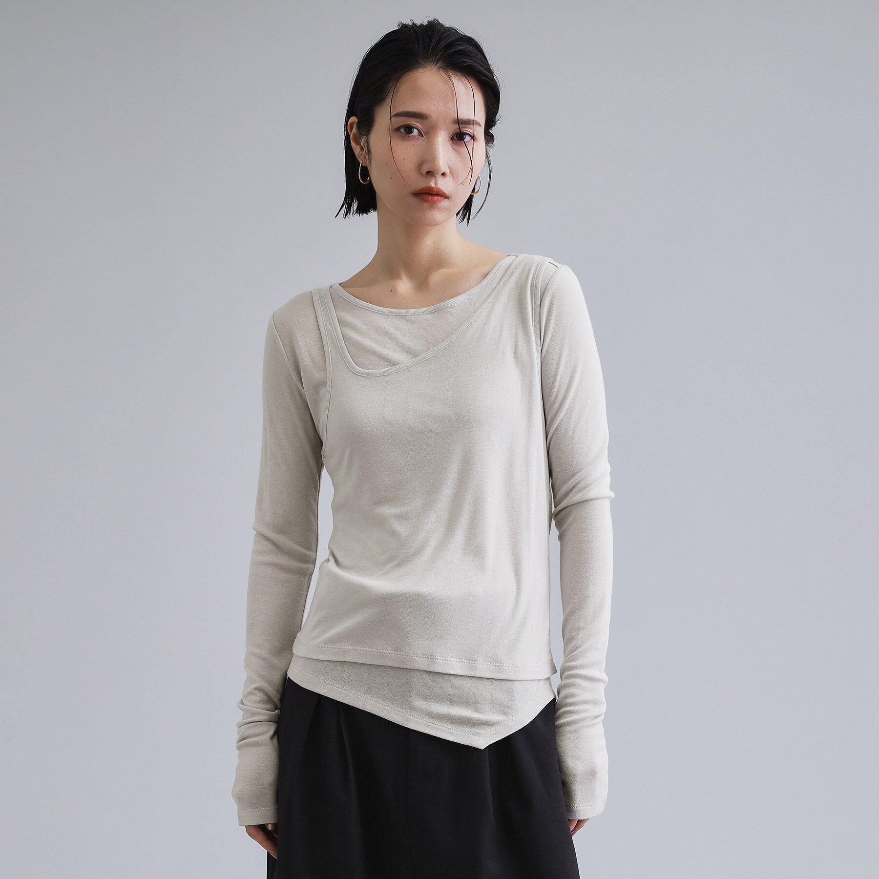 OPAQUE.CLIP「【es】シアーリブアシメレイヤードカットソー」|Tシャツ・カットソー|